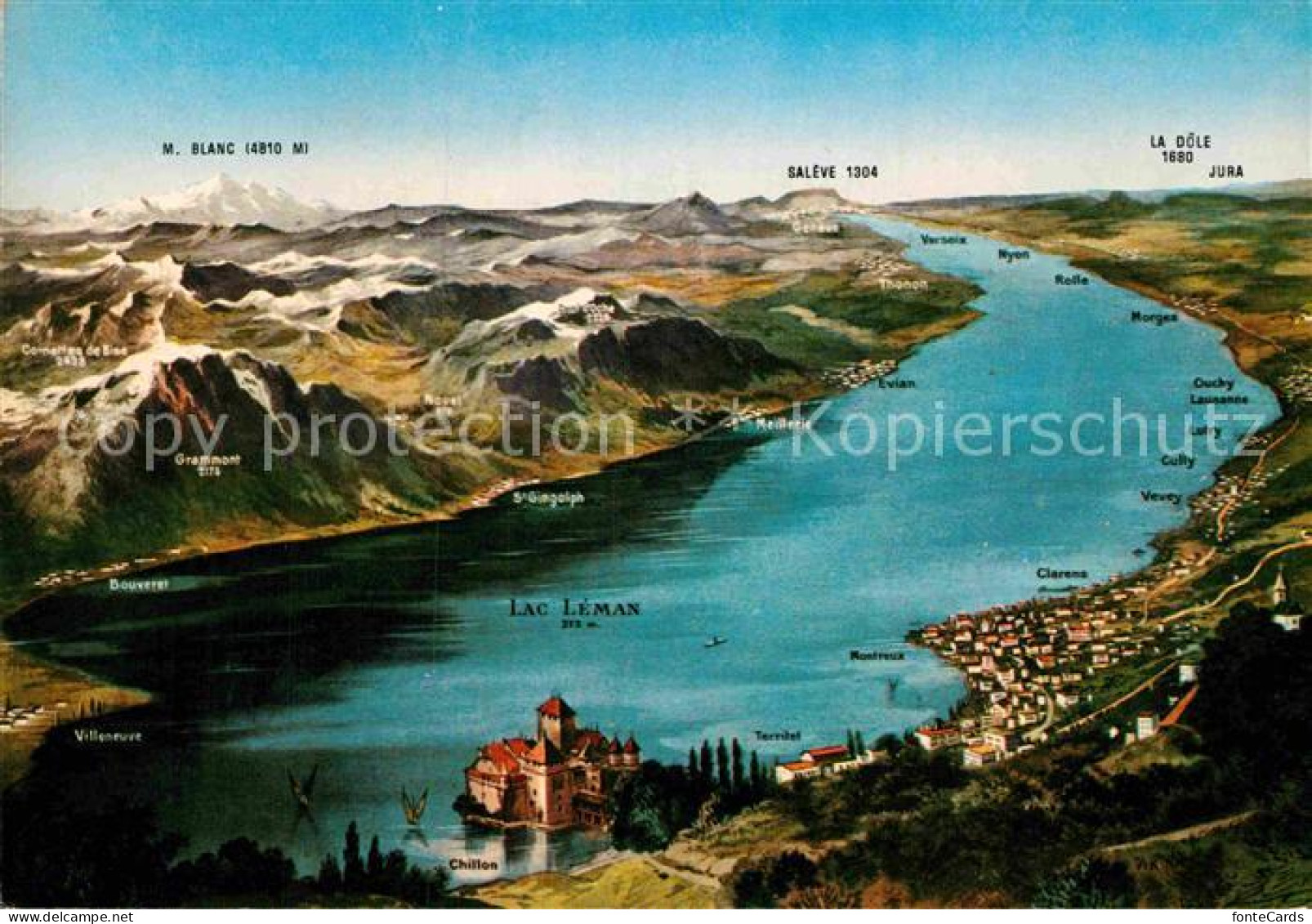 12904447 Chillon Panoramakarte Lac Leman Alpen Mit Schloss Chillon Chillon - Sonstige & Ohne Zuordnung