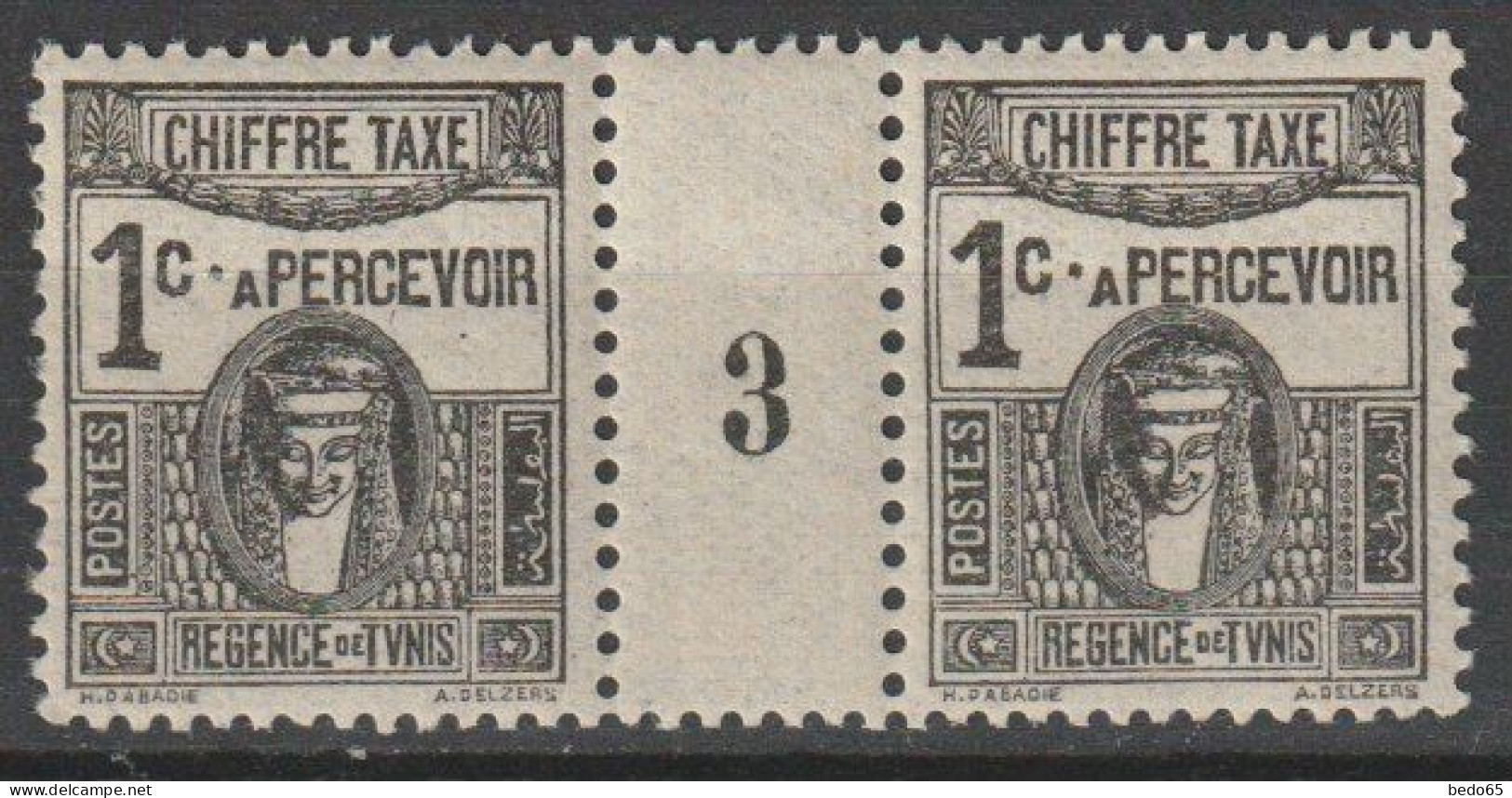 TUNISIE TAXE  N° 37 MILLESIME 3 NEUF** LUXE SANS CHARNIERE / MNH - Timbres-taxe