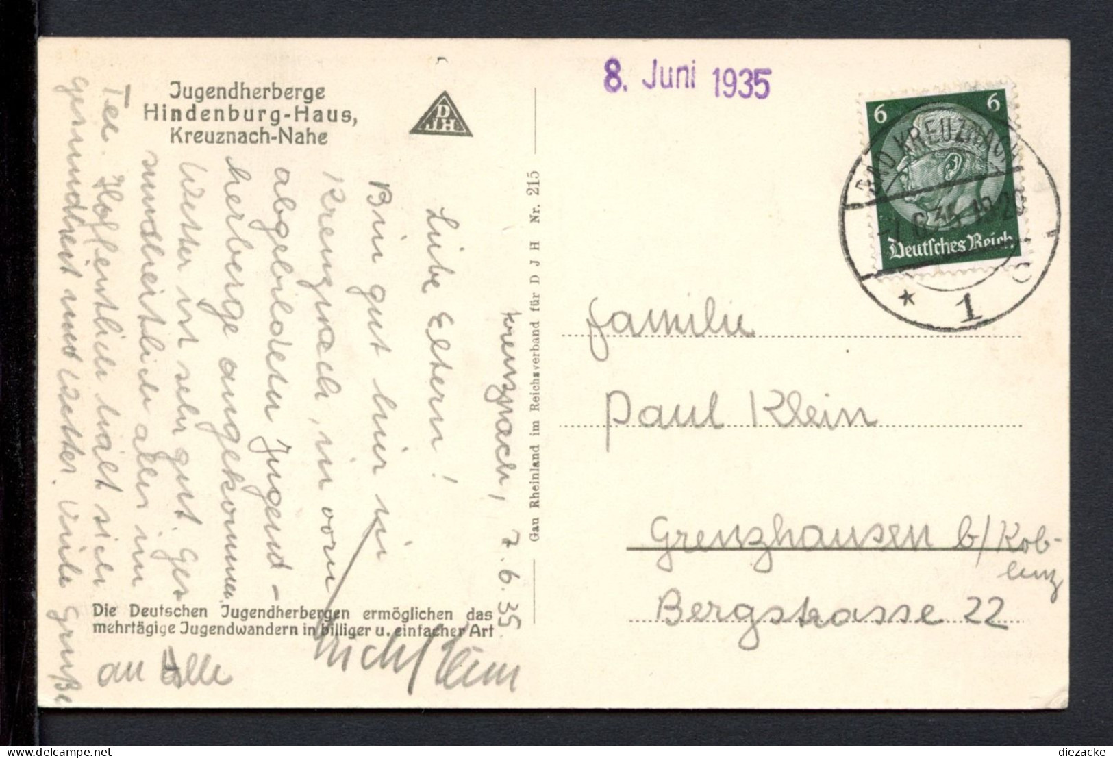 AK Bad Kreuznach 1935 Jugendherberge Hindenburg-Haus (PK0842 - Altri & Non Classificati
