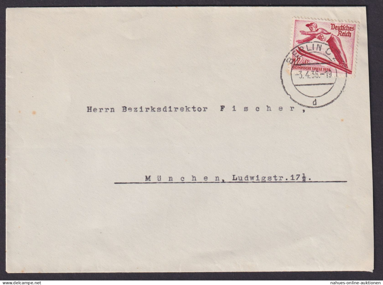 Berlin Deutsches Reich Brief München Einzelfrankatur Olympia Sport Wintersport - Storia Postale