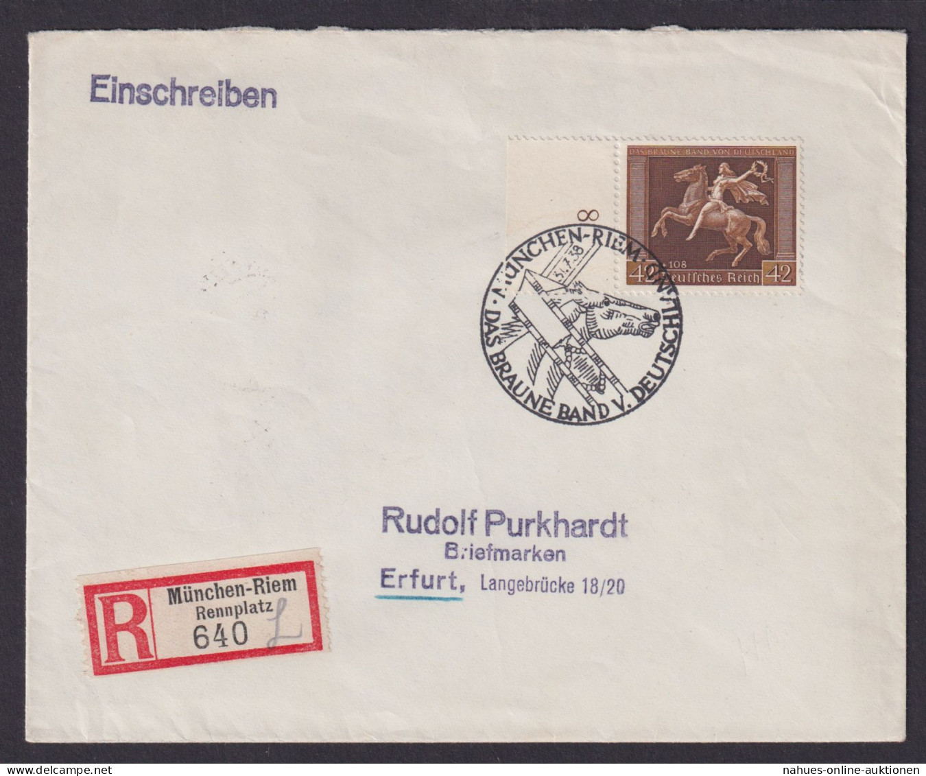 München Riem Deutsches Reich R Brief EF 671 Erfurt Thüringen Bogenrand SST Das - Lettres & Documents