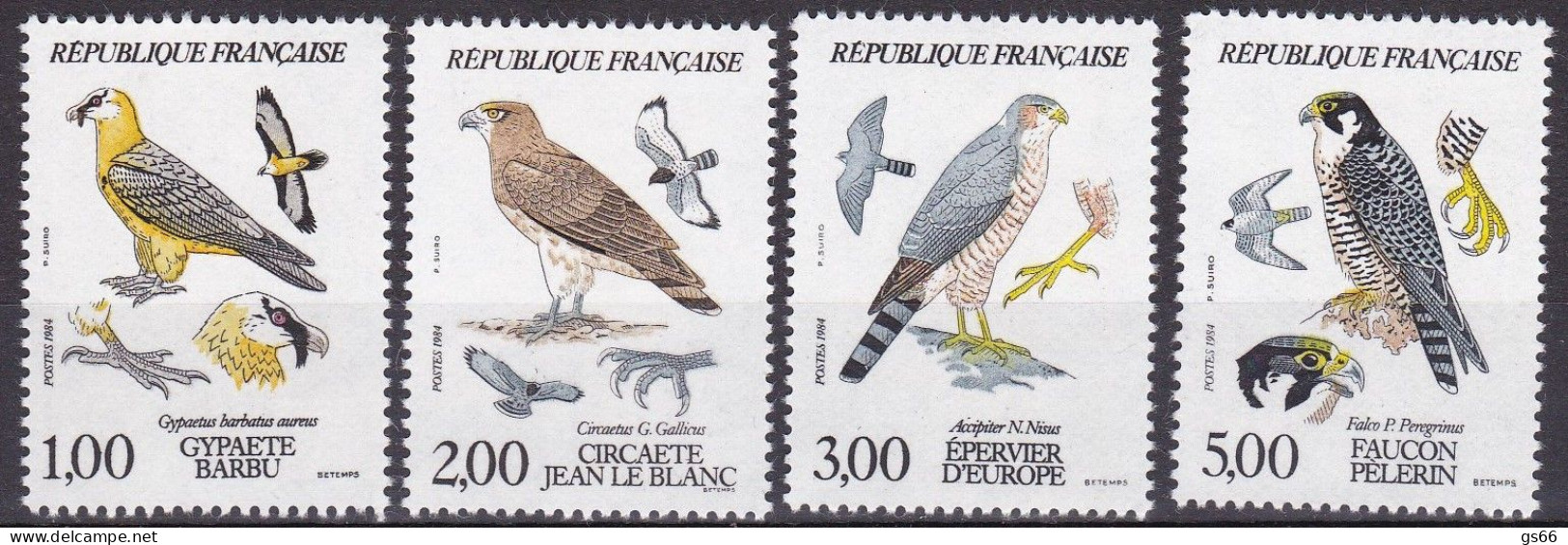 Frankreich, 1984, Mi.Nr. 2463/66, MNH **,  Greifvögel.  Les Oiseaux De Proie. - Ongebruikt