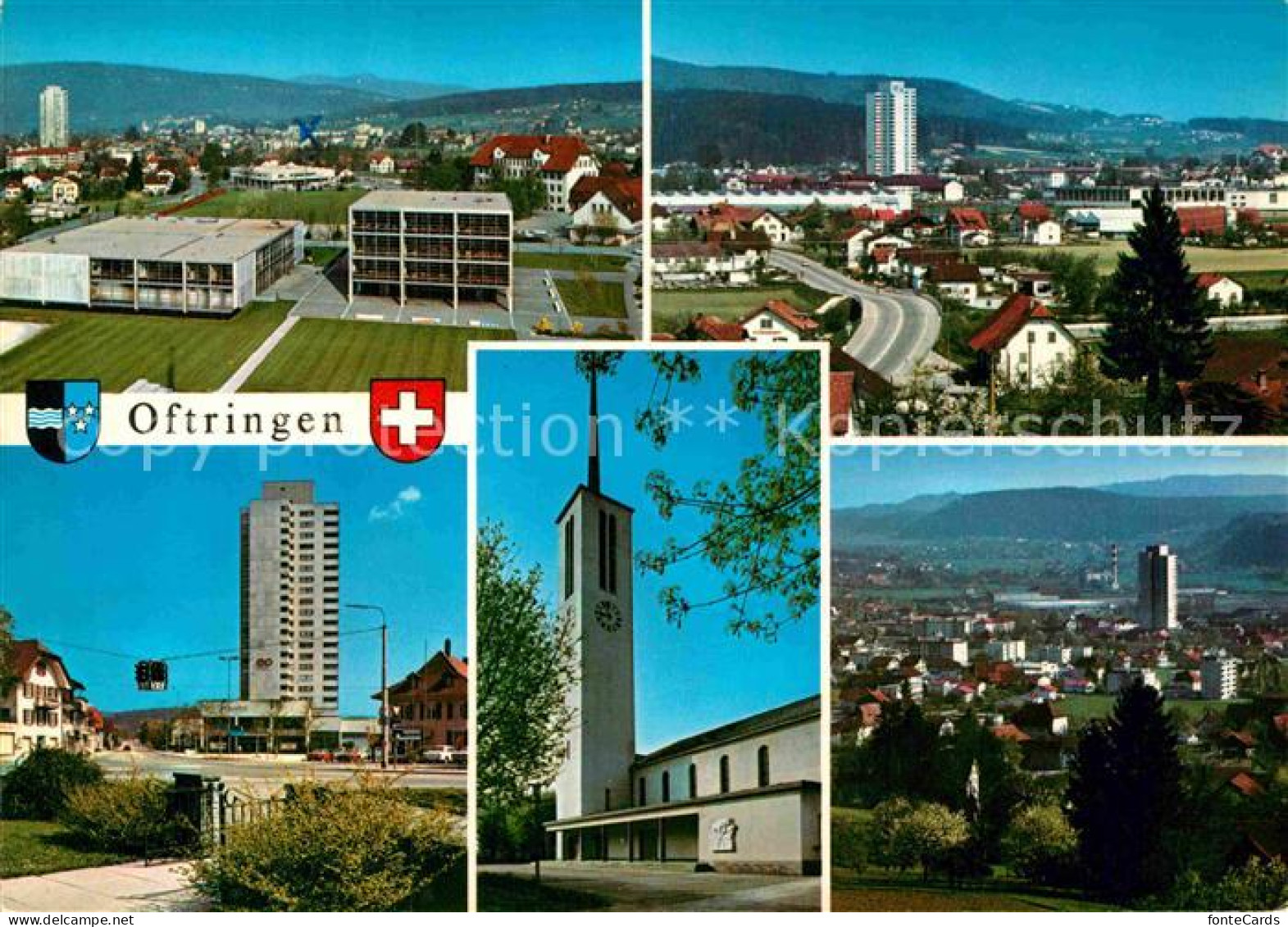 12891907 Oftringen Schule Hochhaus Kirche Panorama  Oftringen - Autres & Non Classés