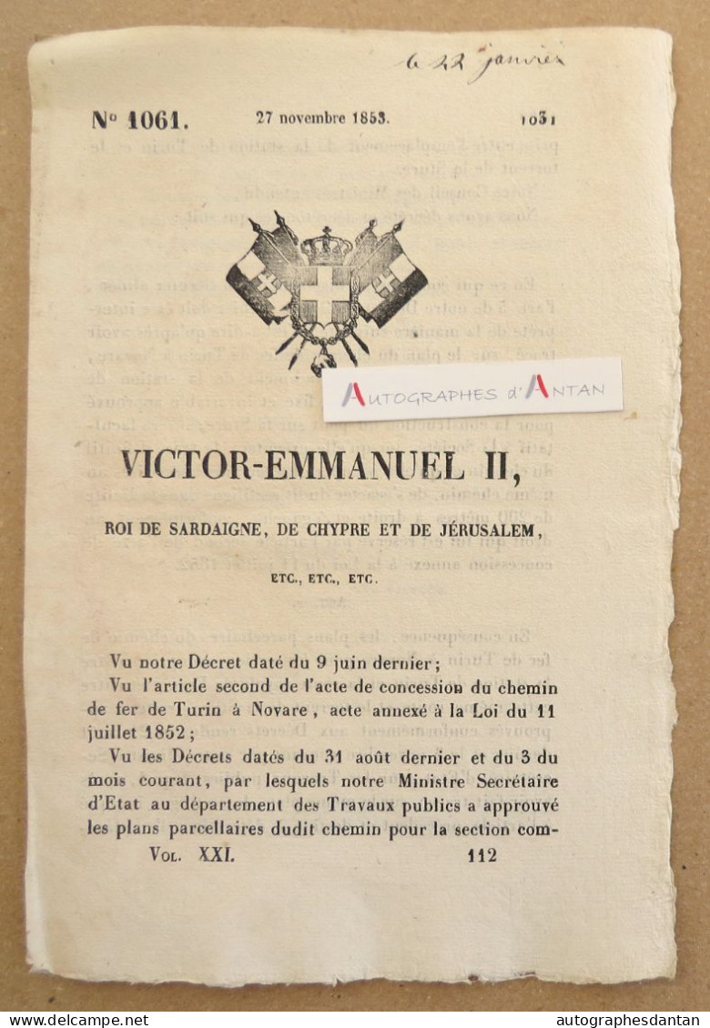 ● Victor Emmanuel II Fascicule / Journal 3p De 1853 Roi De Sardaigne Chypre Jérusalem N°1061 Stupinis Chambéry - Historische Dokumente