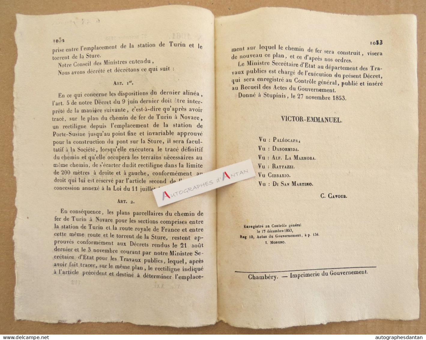 ● Victor Emmanuel II Fascicule / Journal 3p De 1853 Roi De Sardaigne Chypre Jérusalem N°1061 Stupinis Chambéry - Historische Dokumente