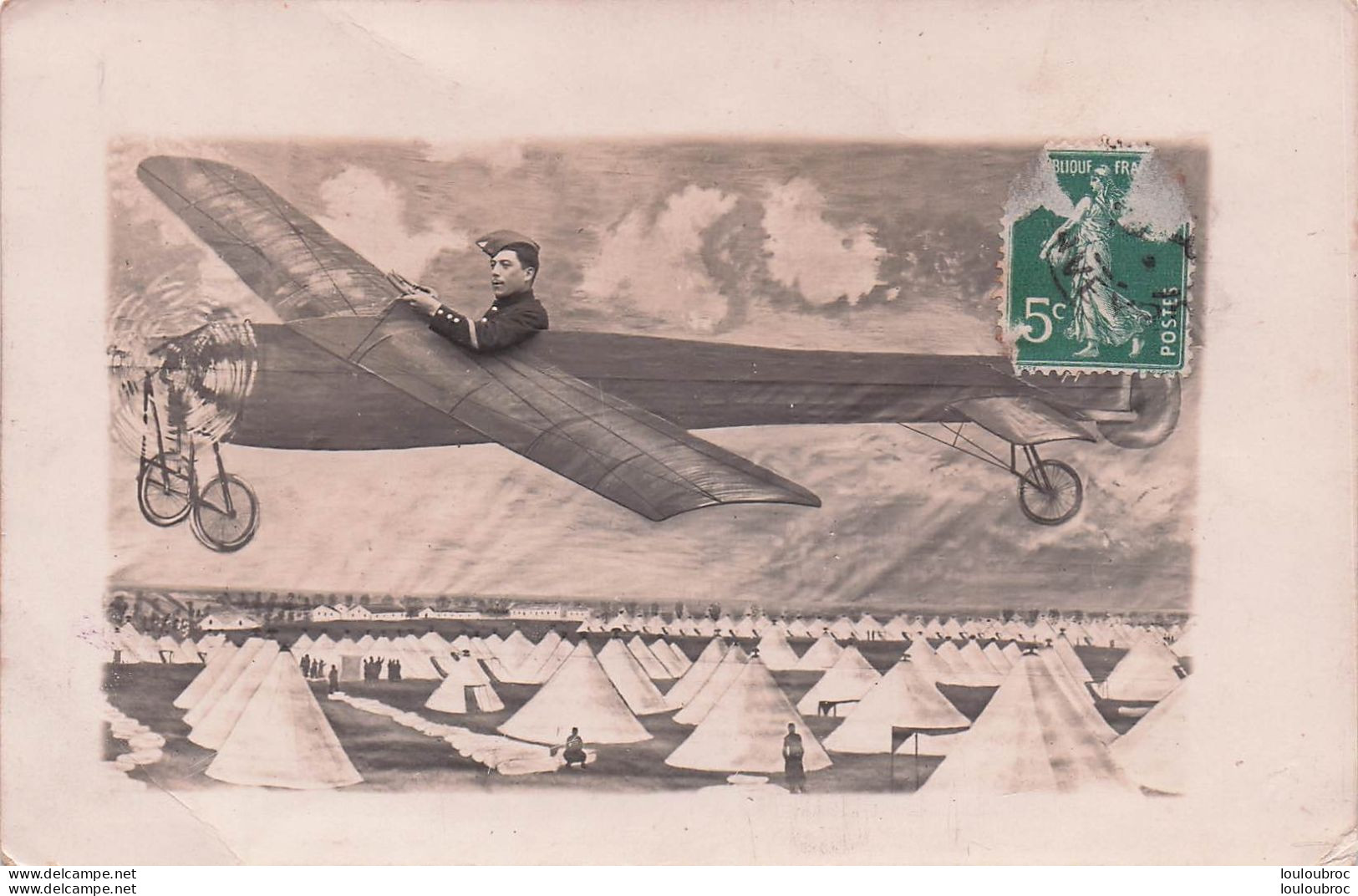 SURREALISME CARTE PHOTO MONTAGE AVION AVIATION AVIATEUR ECRITE DU LARZAC LE CAMP - Photographs