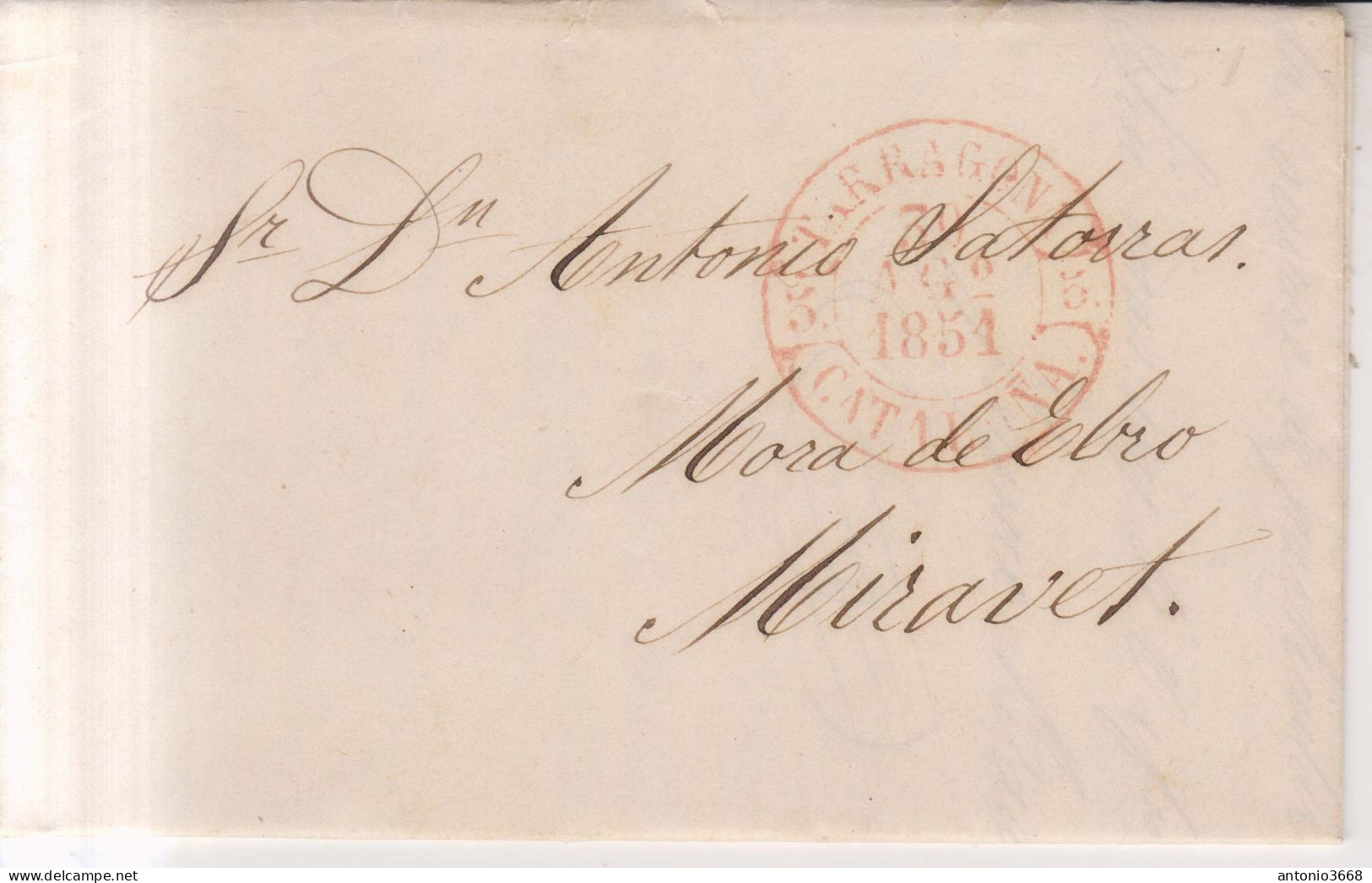 Año 1851 Prefilatelia Carta A Miravet  Marcas Tarragona Cataluña Jayme Badia - ...-1850 Prephilately