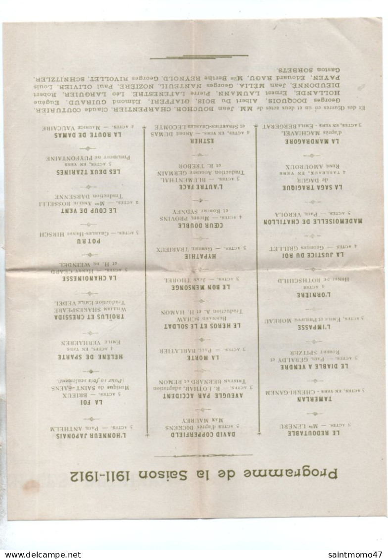 PROGRAMME . THÉÂTRE NATIONAL DE L'ODÉON 1911 . PARIS - Réf. N°13031 - - Programmes