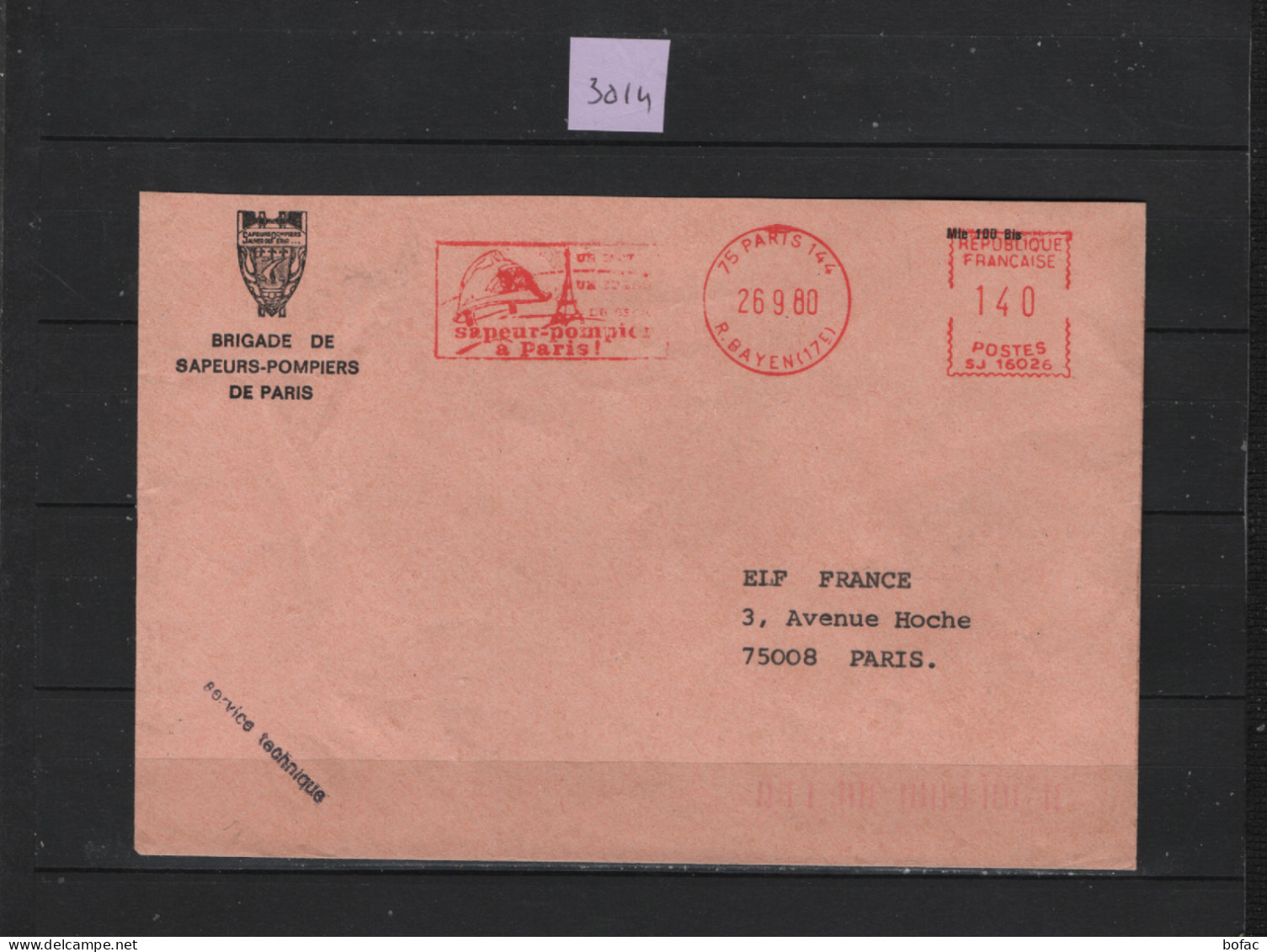 PRIX FIXE Brigade Sapeurs Pompiers De Paris 26.9.80 / 3014 - Mechanical Postmarks (Advertisement)