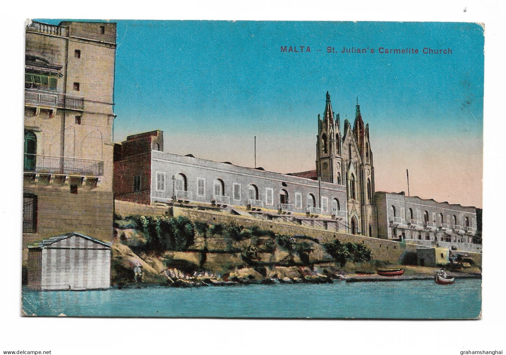 Postcard WW1 Malta St Julian's Church August 1915 British Army Field Post Office FPO D54 Suvla Bay Gallipoli To Hammond - War 1914-18