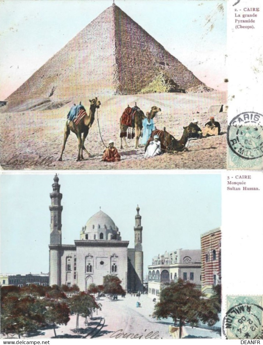 LE CAIRE : La Grande Pyramide (Cheops) + Mosquée Sultan Hassan ( 2 Cartes ). - Caïro