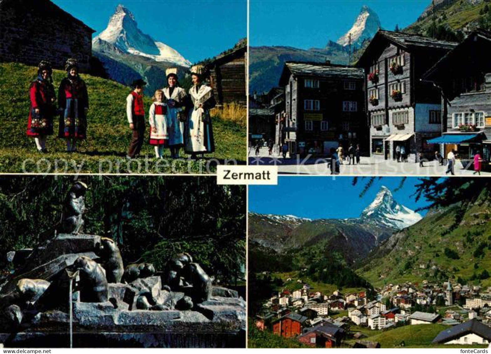 12858327 Zermatt VS Trachtenfamilie Teilansicht Matterhorn Brunnen Zermatt - Other & Unclassified