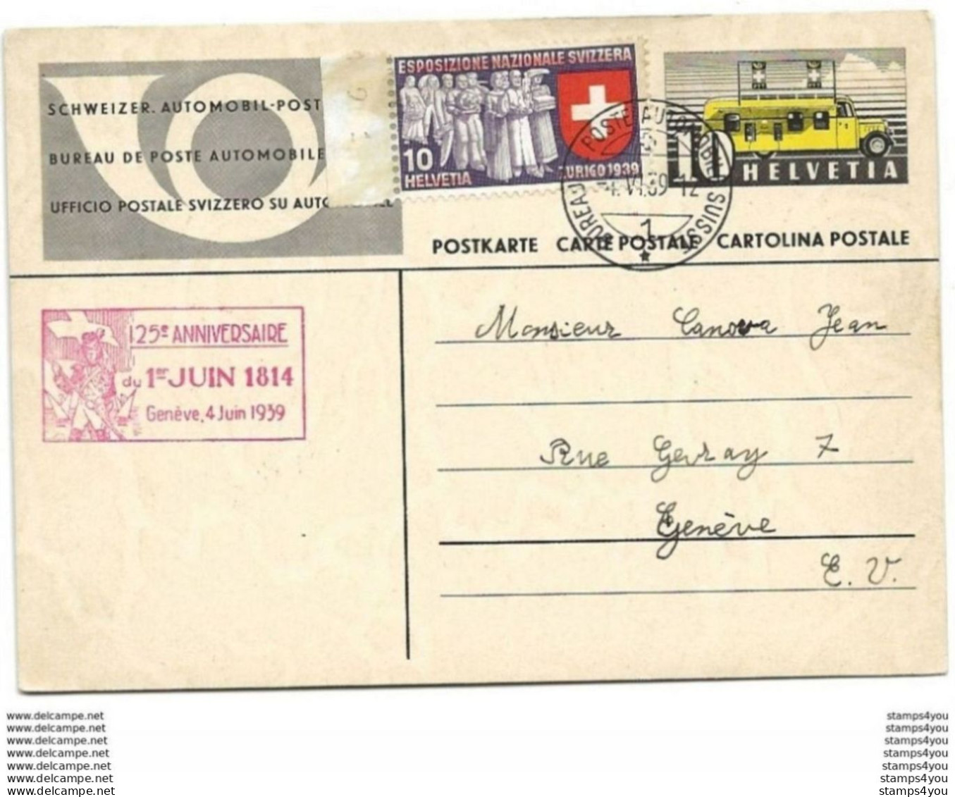 121 - 54 - Entier Postal Avec Oblit Spéciale "125e Anniv Genève 1939" - Marcophilie