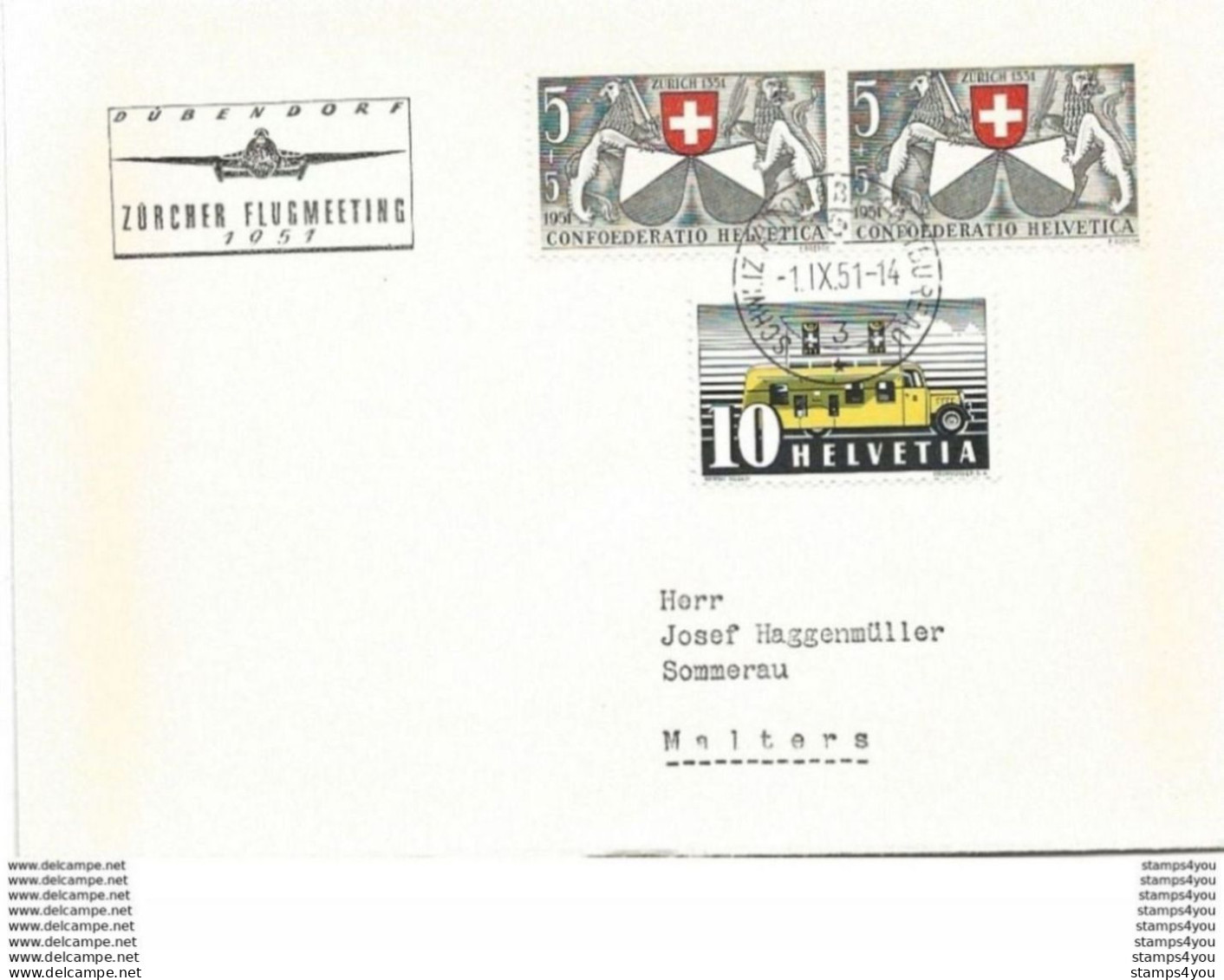 125 - 81 - Enveloppe Avec Oblit Spéciale "Dübendorf Zürcher Flugmeeting 1951" - Marcofilie