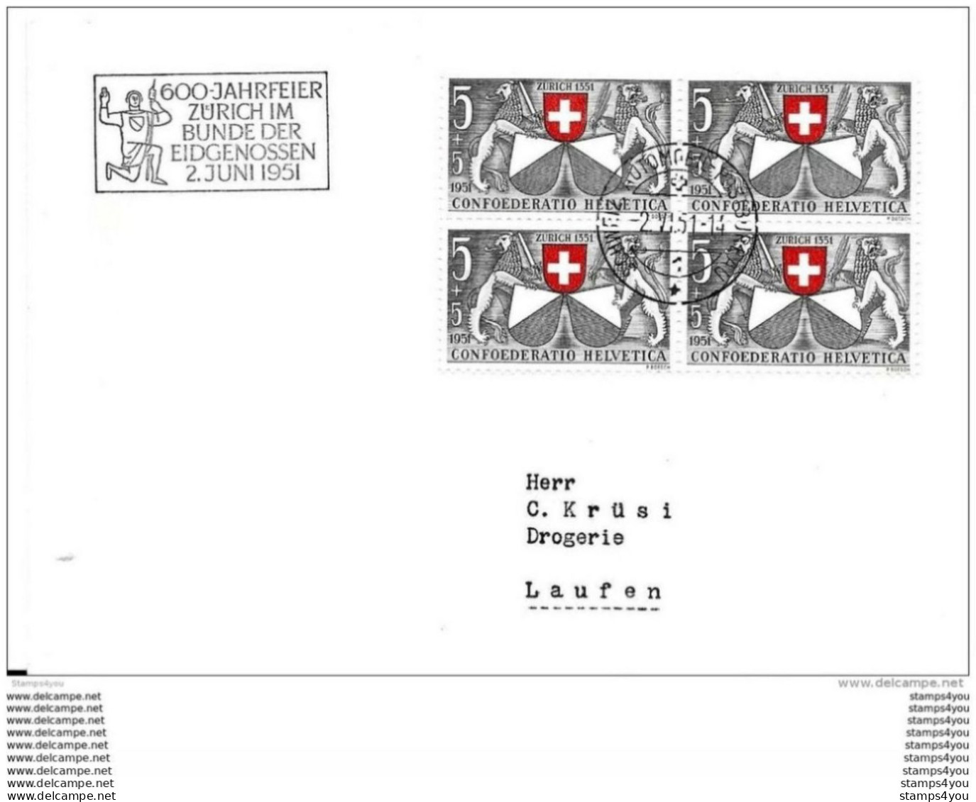 125 - 71 - Enveloppe Avec Oblit Spéciale "600 Jahre Zürich Im Bund Der Eidgenossenschaft 1951" - Marcofilie