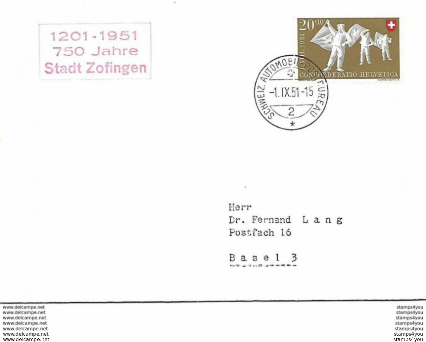 125 - 96 - Enveloppe Avec Oblit Spéciale "1201-1951 750 Jahre Stadt Zofingen" - Poststempel