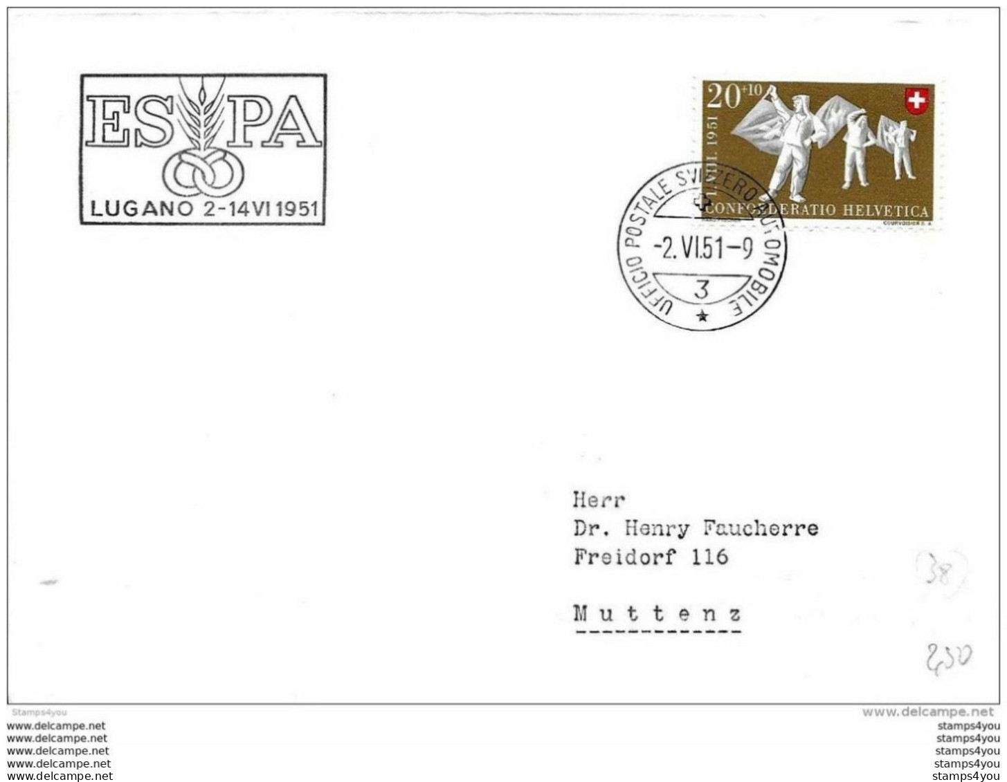 125 - 38 - Enveloppe Avec Oblit Spéciale "ESPA Lugano 1951" - Marcofilie