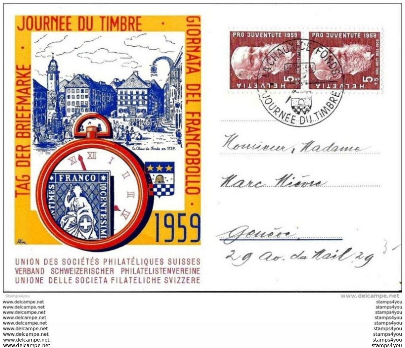 125 - 95 - Carte Suisse PEN Avec Oblit Spéciale "Journée Du Timbre 1959" La Chaux-de-Fonds - Día Del Sello