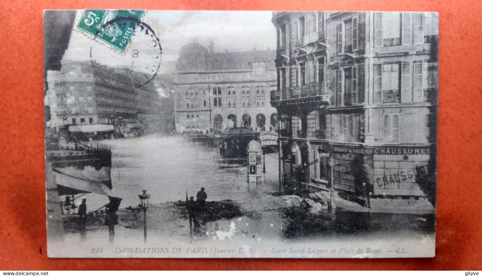 CPA (75) Inondations De Paris.1910. Gare Saint Lazare Et Place De Rome.Taxe 10 Cts (7A.812) - Inondations De 1910