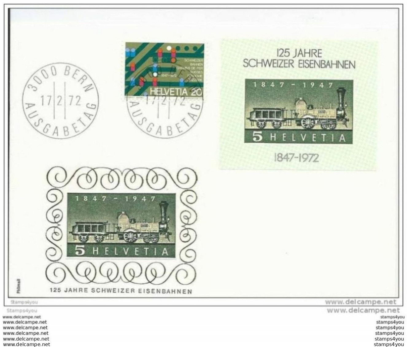 80 - 99 - Enveloppe Suisse "125ème Anniv Des Chemins De Fer Suisses 1972" + Vignette - Treni