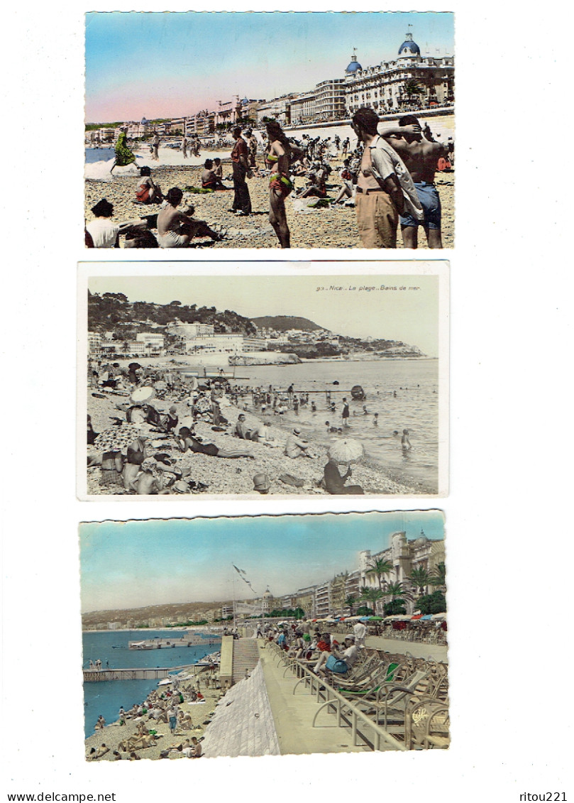 Lot 3 Cpa - 06 - NICE - PLAGE - Animation - - Sets And Collections