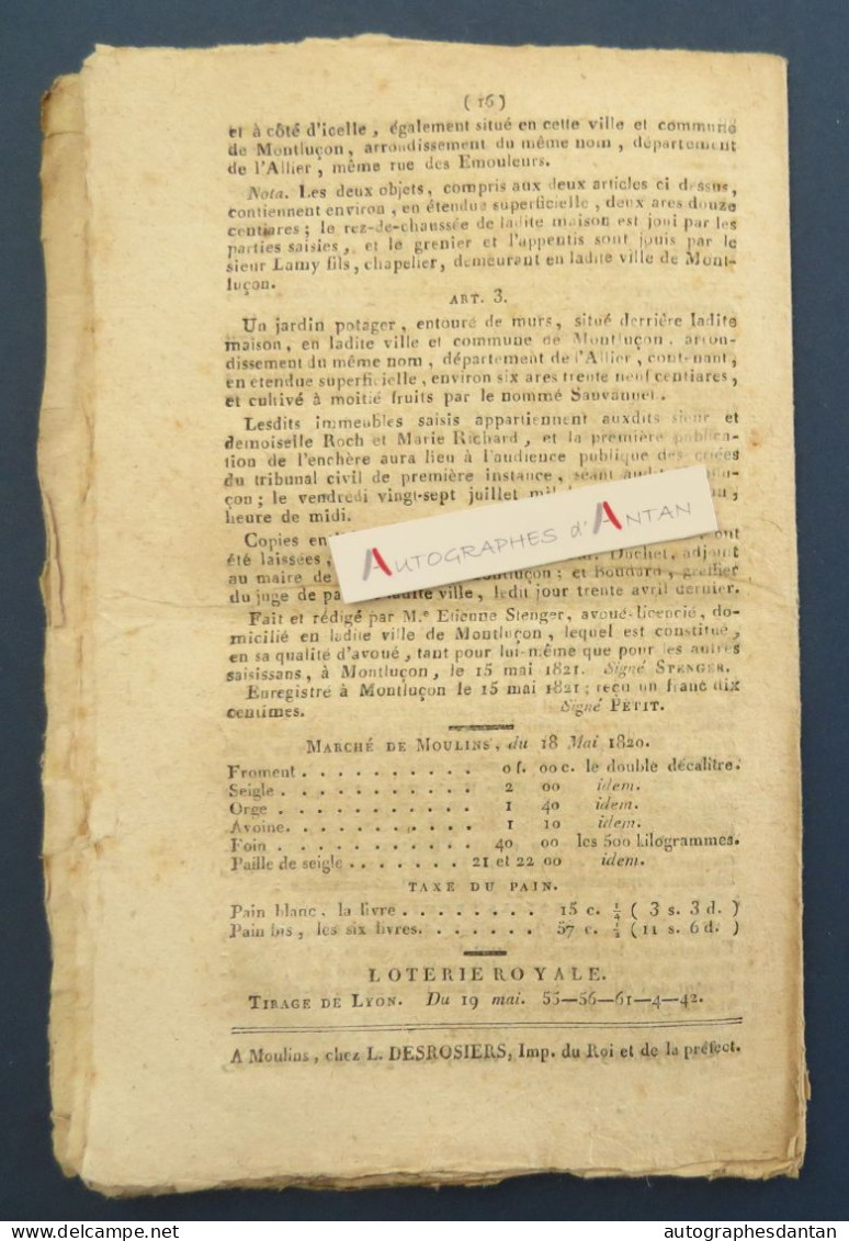 ● Journal De L'ALLIER - Moulins 17 Mai 1821 - 16 Pages - 2 Cachets - N°767 - Historical Documents