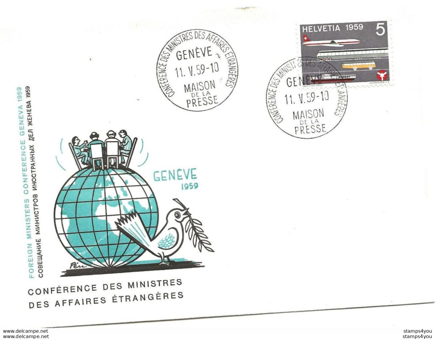 125 - 35 - Enveloppe "PEN" Avec Oblit Spéciale Genève Maison Presse - Conférence Ministres Affaires étrangères 1959 - Marcofilie