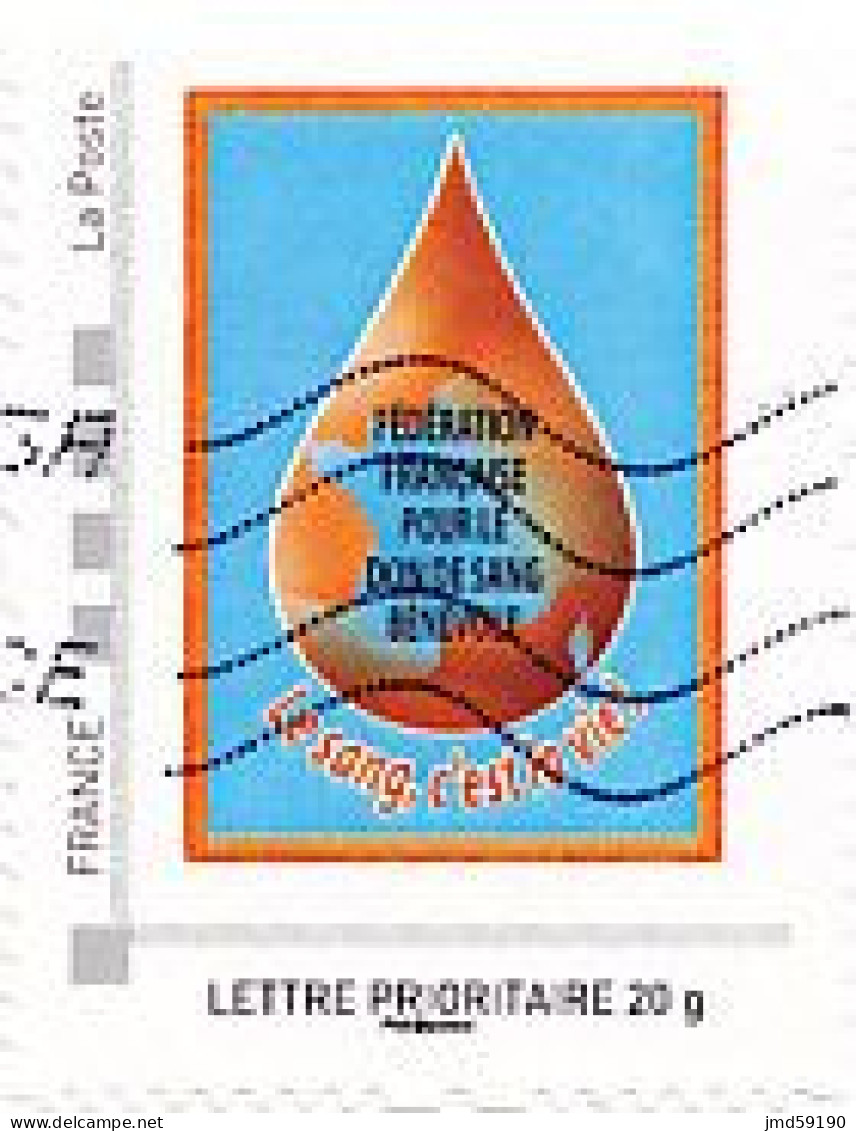 MonTimbraMoi Personnalisé Oblitéré "LE SANG C'EST LA VIE", Lettre 20gr - Andere & Zonder Classificatie