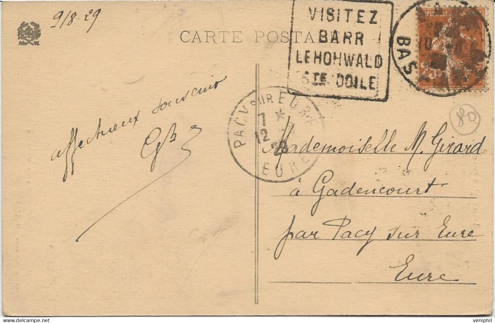 CARTE BARR  AFFRANCHIE N° 235  "OBLITEREE DAGUIN  " VISITEZ / BARR / LE HOHWAL STE ODILE " Cad  BARR 1928 - Mechanical Postmarks (Other)