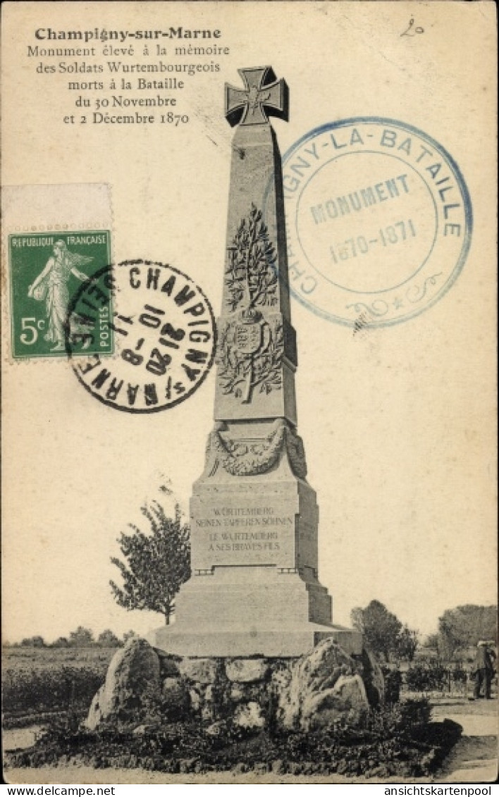 CPA Champigny Sur Marne Val De Marne, Monument Eleve A La Memoire Des Soldats Wurtembourgeois - Sonstige & Ohne Zuordnung