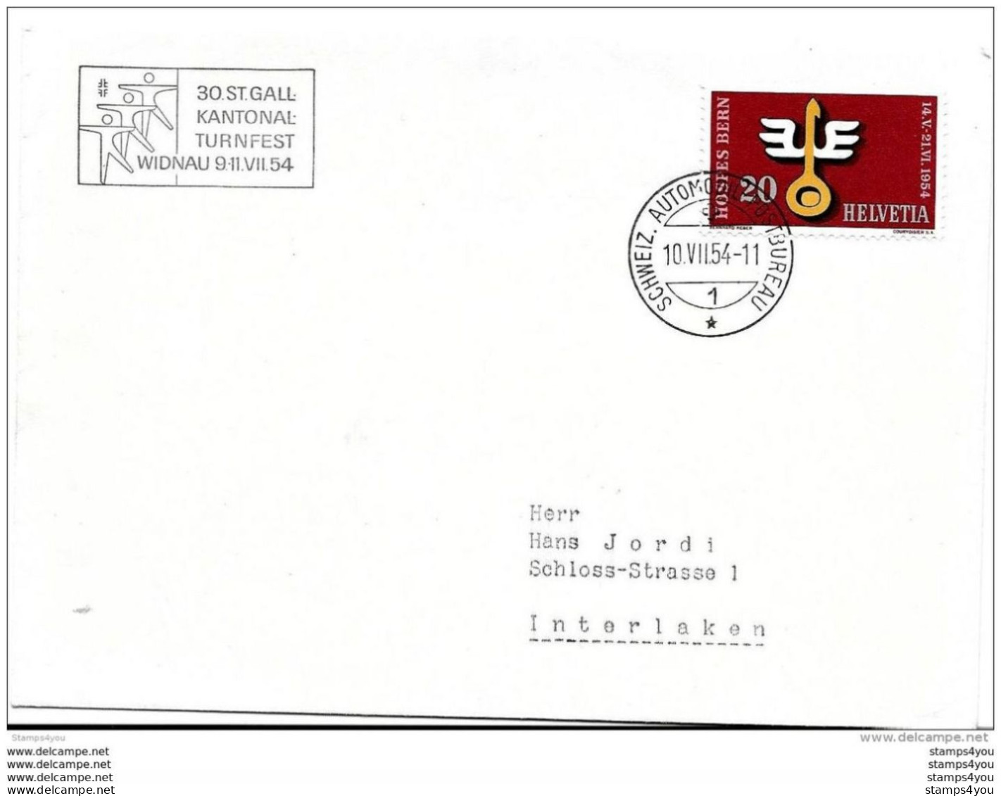 125 - 19 - Enveloppe Avec Oblit Spéciale "30 St Gall Kantonal Turnfest 1954" - Postmark Collection