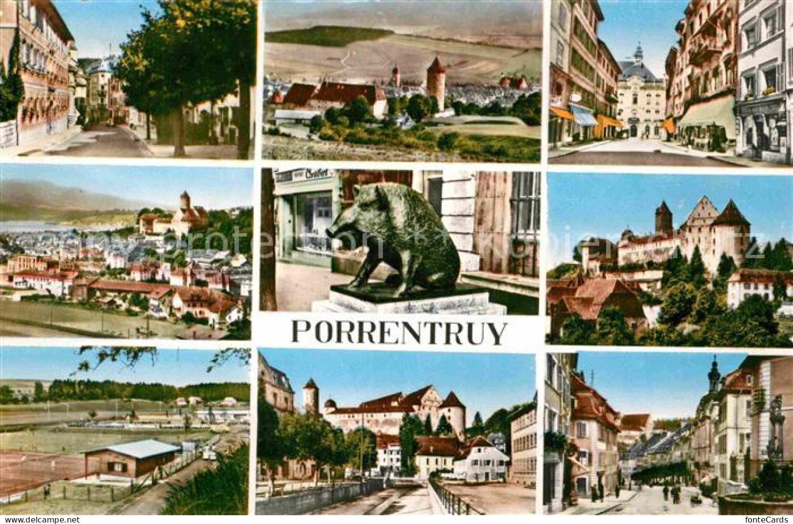 12809367 Porrentruy Teilansichten Schloss Wildschein Skulptur Tennisplatz Porren - Autres & Non Classés