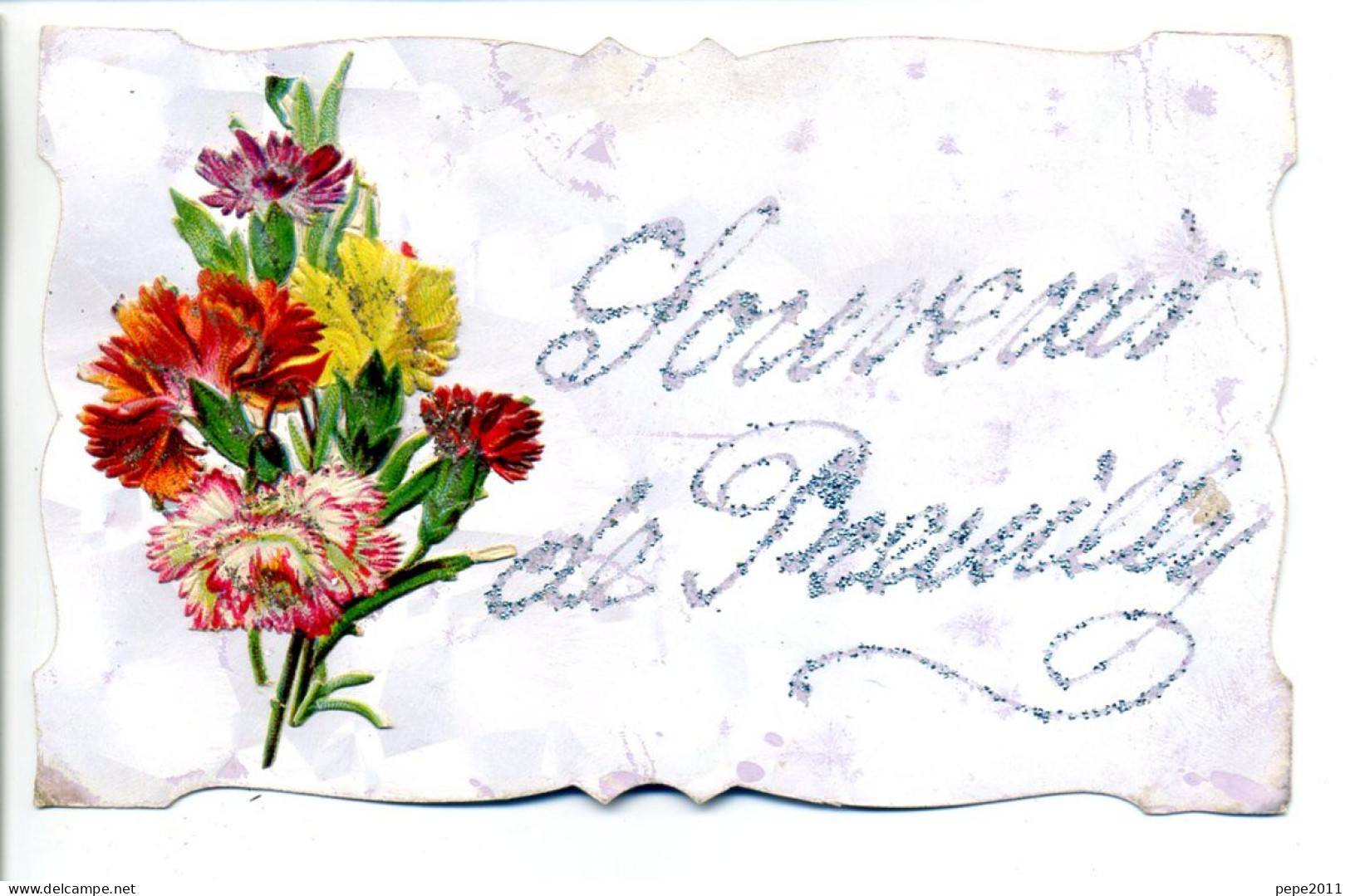 CPA Fantaisie 18 Cher - PREUILLY - Souvenir De Preuilly - Ajouti (fleurs) - Fond Brillant "Marbré" - Peu Commune - Mehun-sur-Yèvre