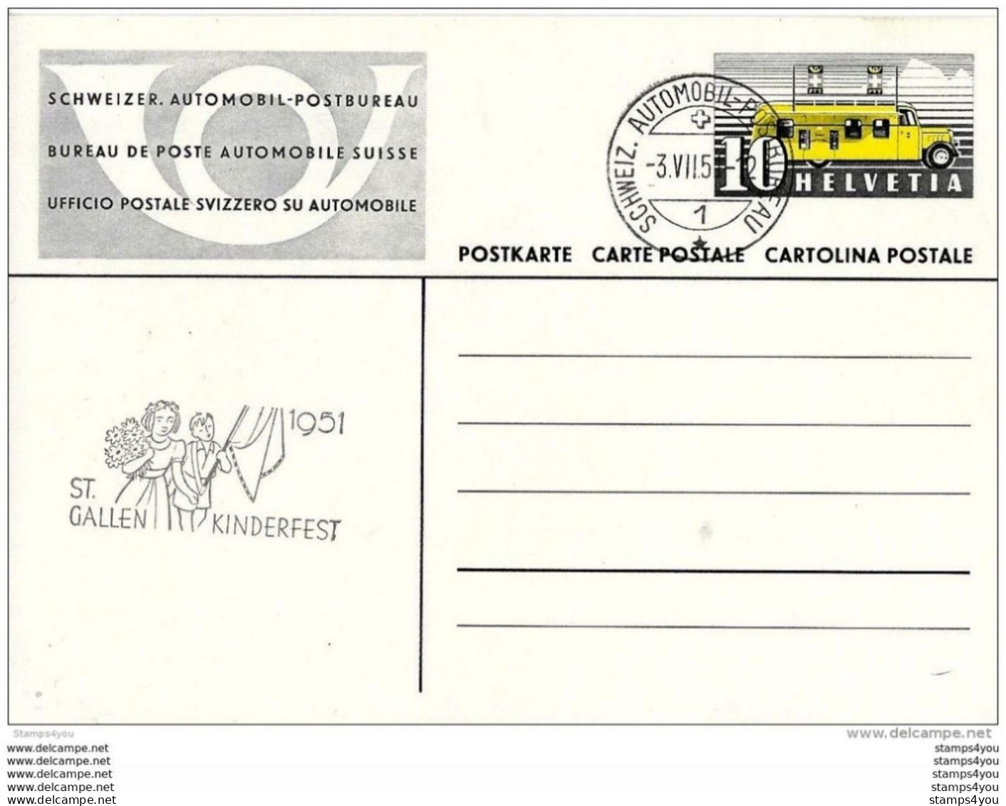 125 - 44 - Entier Postal Avec Oblit Spéciale "St Gallen Kinderfest 1951" - Poststempel