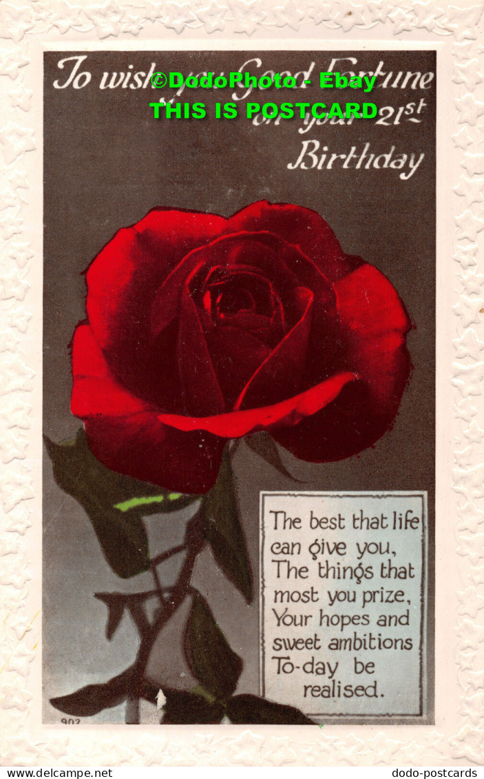 R359901 To Wish You Good Fortune On Your 21 St Birthday. Red Rose. RP. 1938 - Monde
