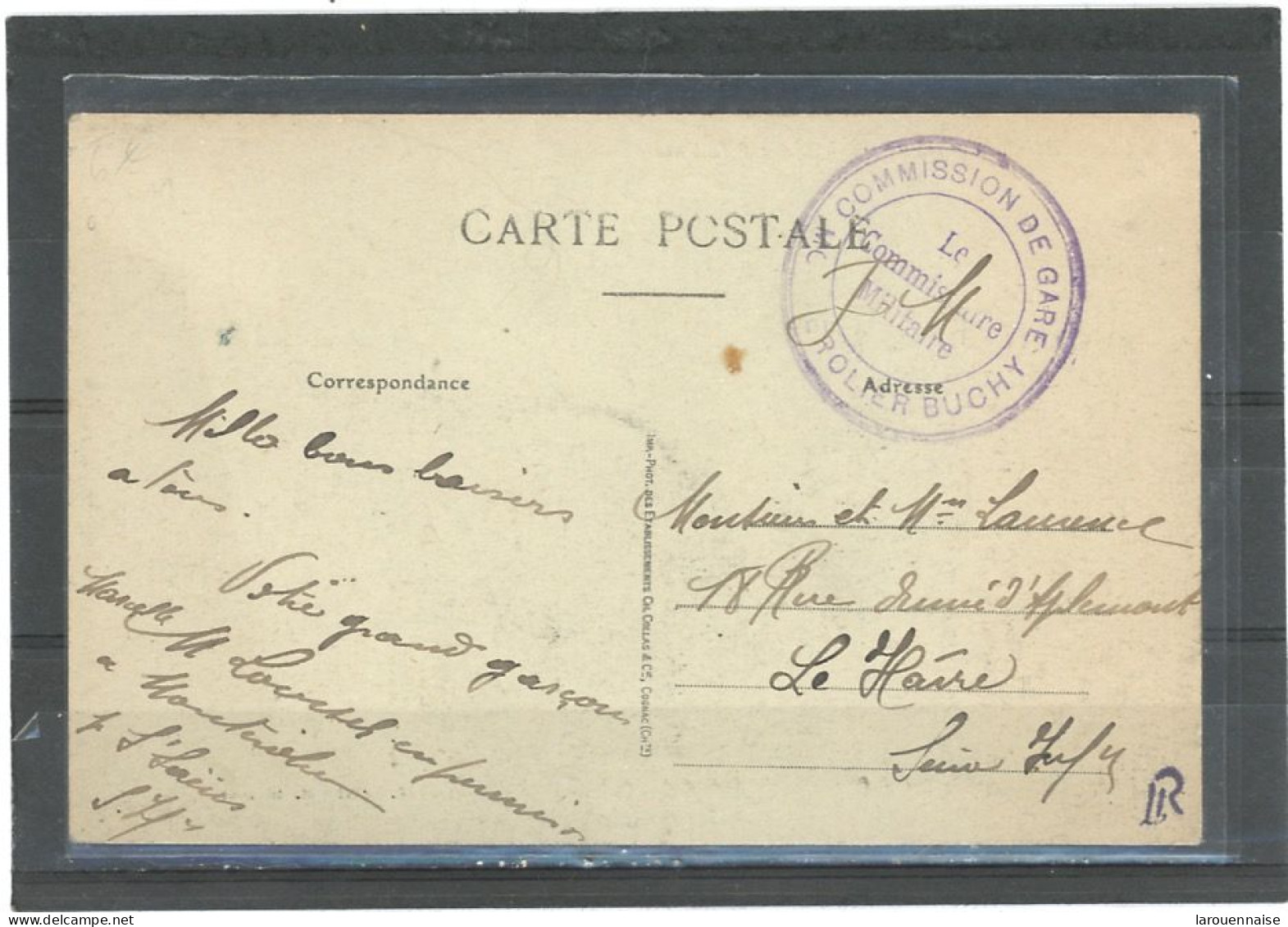 CACHET MILITAIRE -76 MONTEROLIER-BUCHY -CP- FRAPPE TTB -DOUBLE  CERCLE ,VIOLET, 37mm-COMMISSION DE GARE /MONTEROLIER-BUC - Guerra Del 1914-18