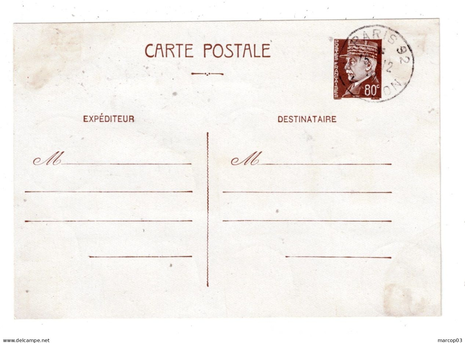 France N° 526 à 537 Oblitérés TAD Paris92 R Vignon 15/12/1941 Sur Verso Entier Postal 80 C Pétain TTB - 1921-1960: Moderne