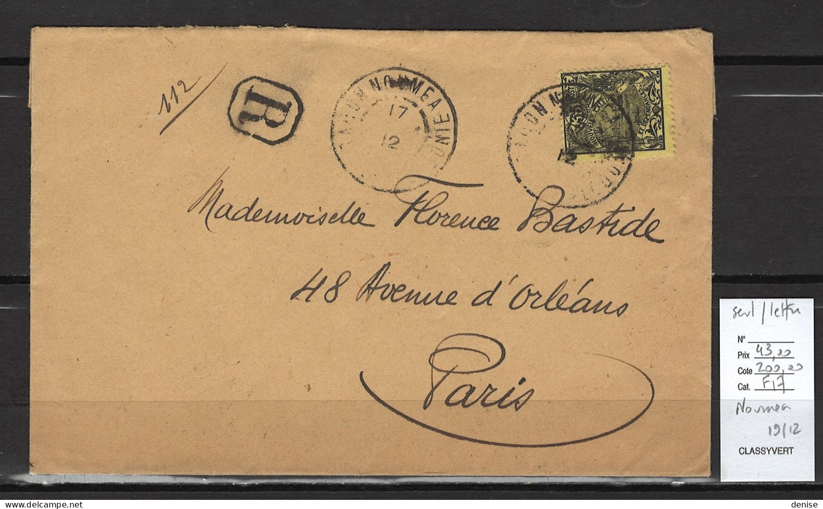 Nouvelle Calédonie- Lettre Recommandée - Yvert 97 - 35 Centimes SEUL SUR LETTRE -1912 - Covers & Documents