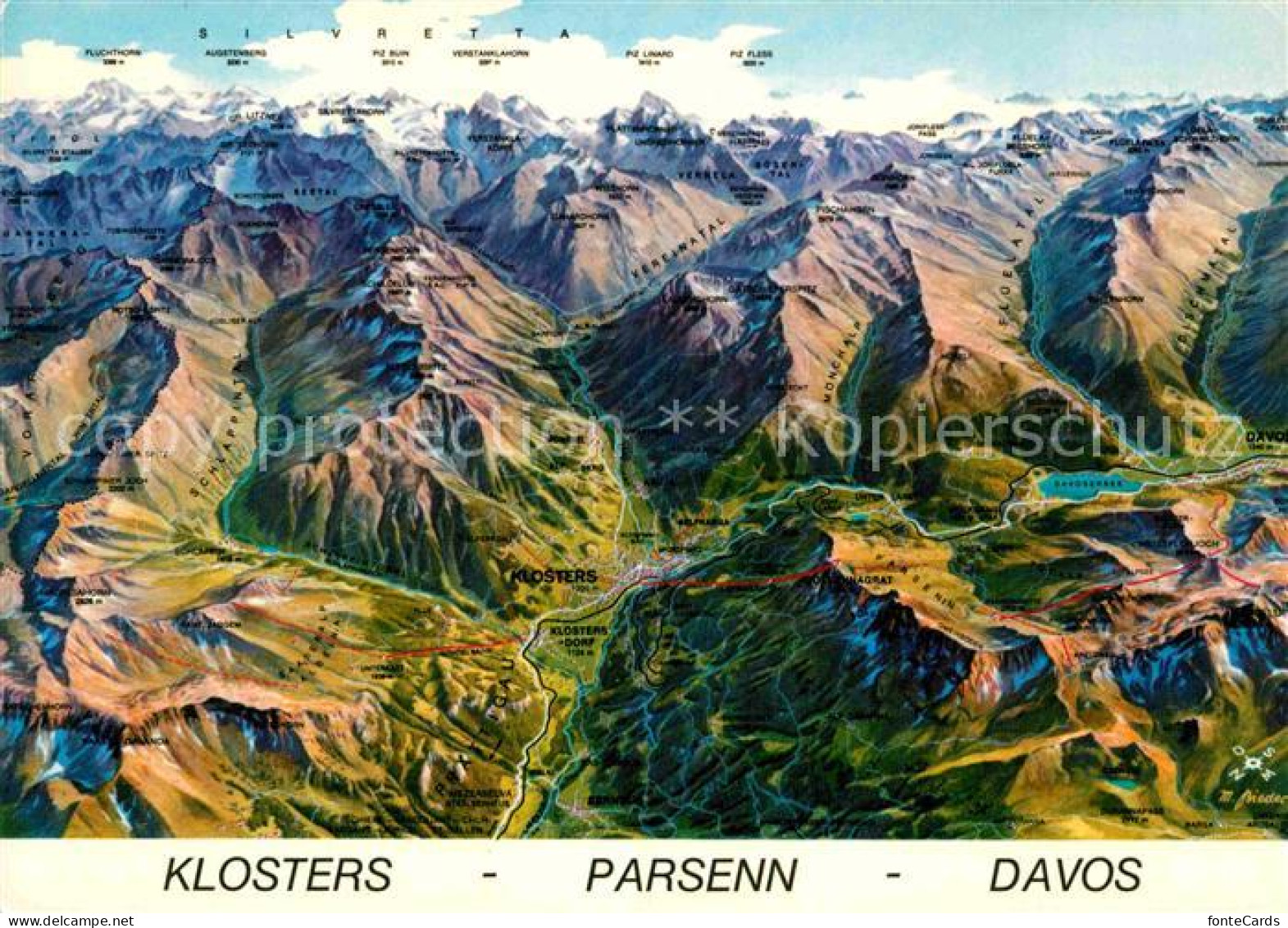 12796659 Klosters GR Parsenn Davos Panoramakarte Klosters - Sonstige & Ohne Zuordnung