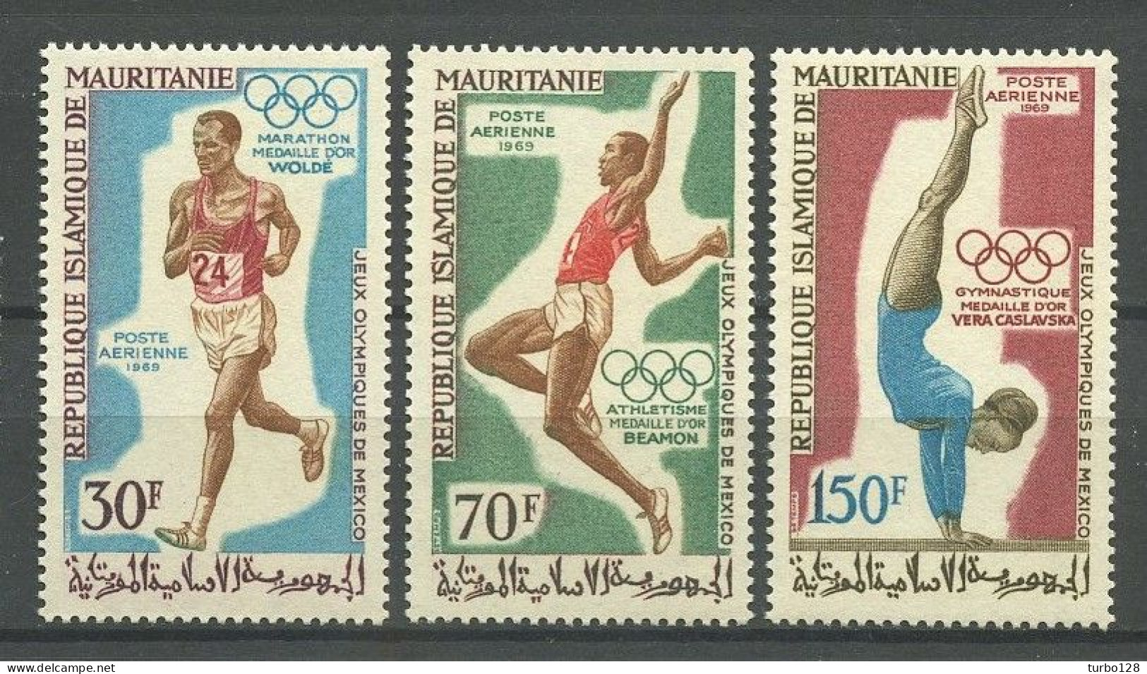 MAURITANIE 1969 PA N° 90/92 ** Neufs MNH Superbes C 5 € Jeux Olympiques De Mexico Sports Wolde Beamon Gymnastique - Mauritanie (1960-...)