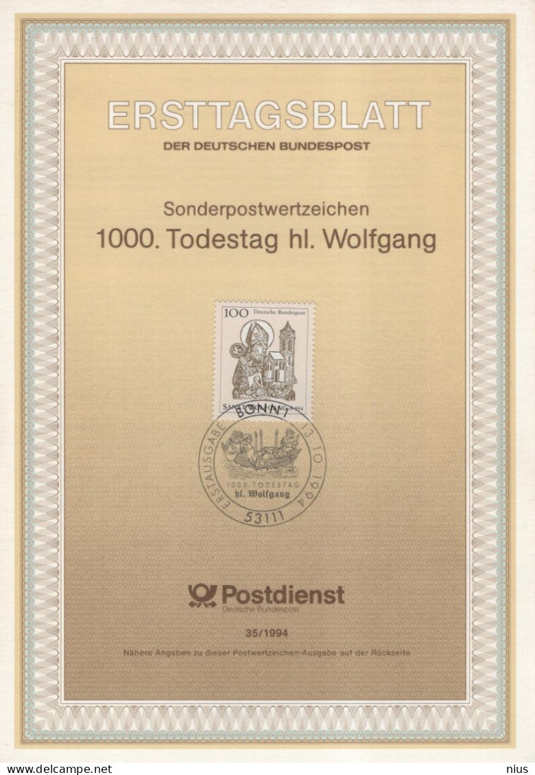 Germany Deutschland 1994-35 1000. Todestag Des Hl. Wolfgang, Canceled In Bonn - 1991-2000