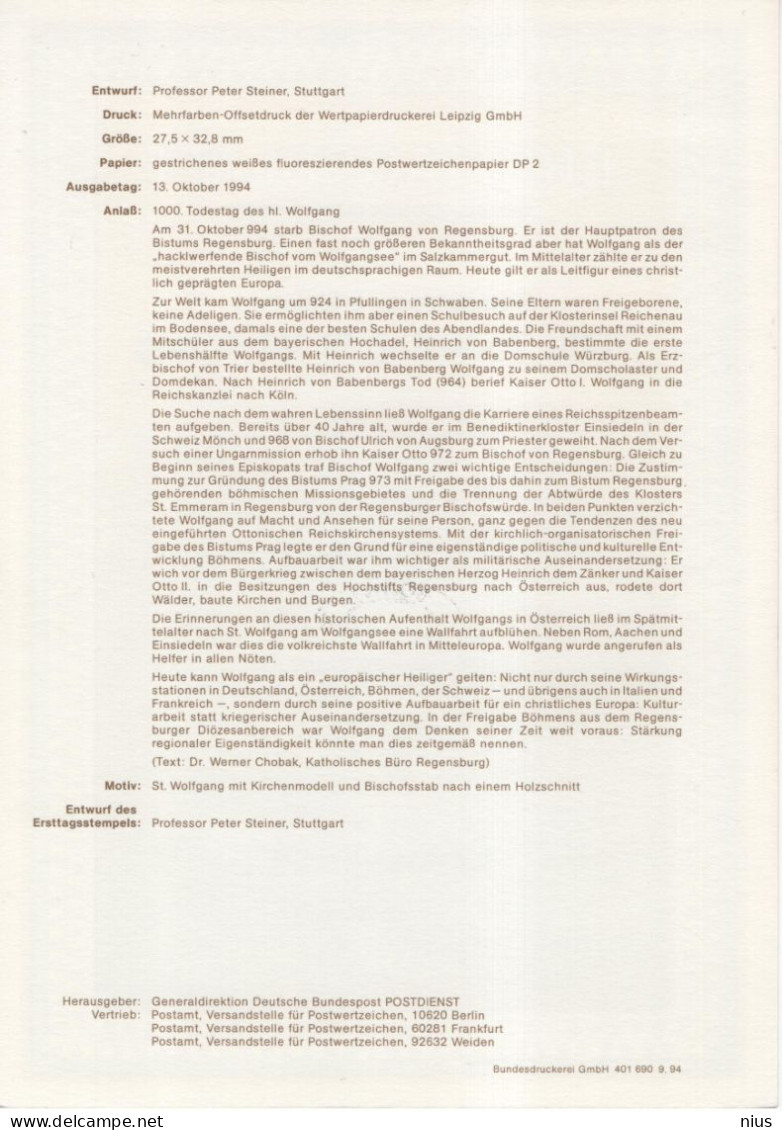 Germany Deutschland 1994-35 1000. Todestag Des Hl. Wolfgang, Canceled In Bonn - 1991-2000