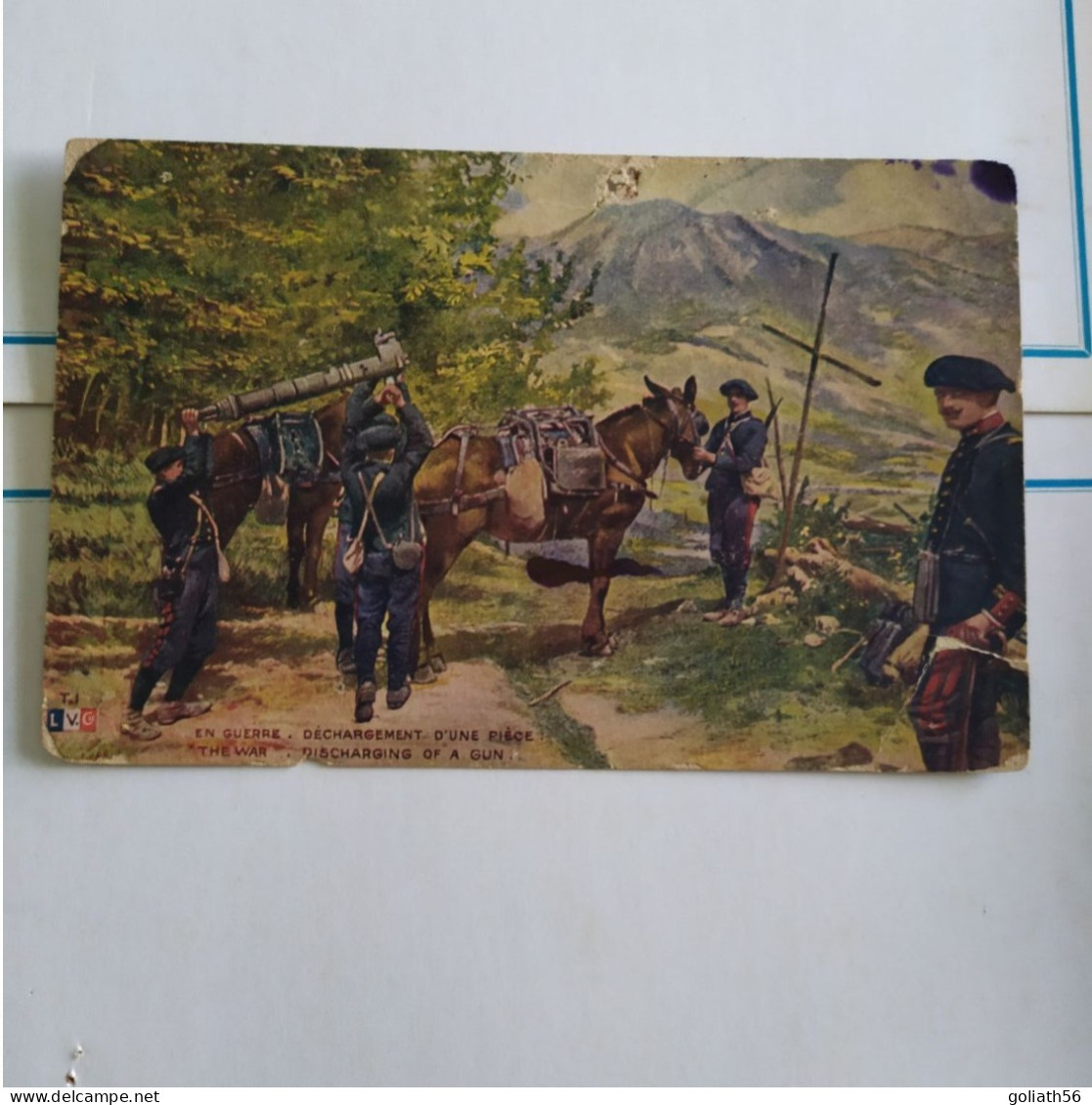 CPA  En Guerre - Déchargement D'une Pièce D'Artillerie - Chasseurs Alpins Je Pense - état De La Carte Très Passable - War 1914-18