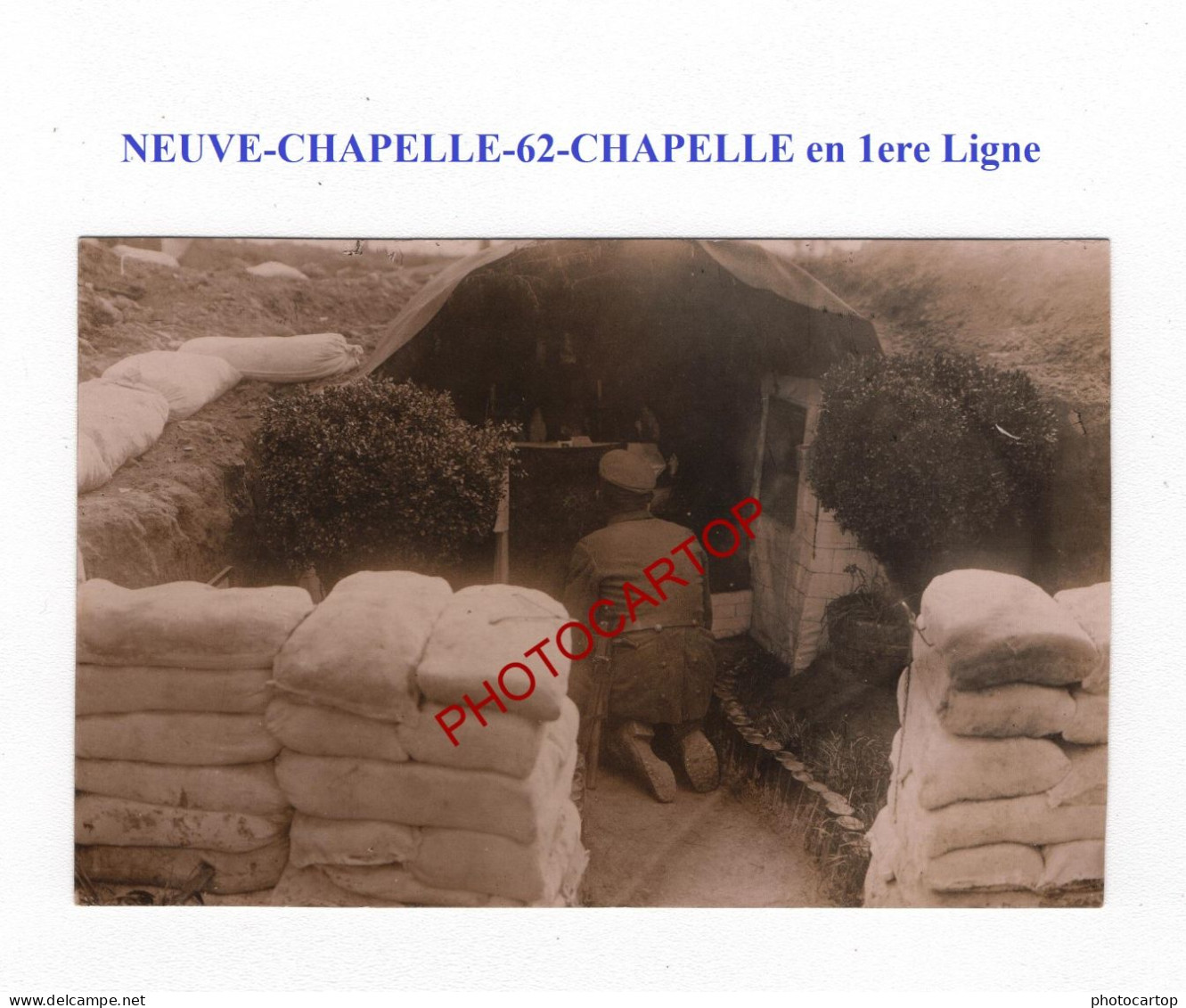 NEUVE-CHAPELLE-62-Chapelle En 1ere LIGNE-RELIGION-CARTE PHOTO Allemande-GUERRE 14-18-1 WK-MILITARIA- - Autres & Non Classés