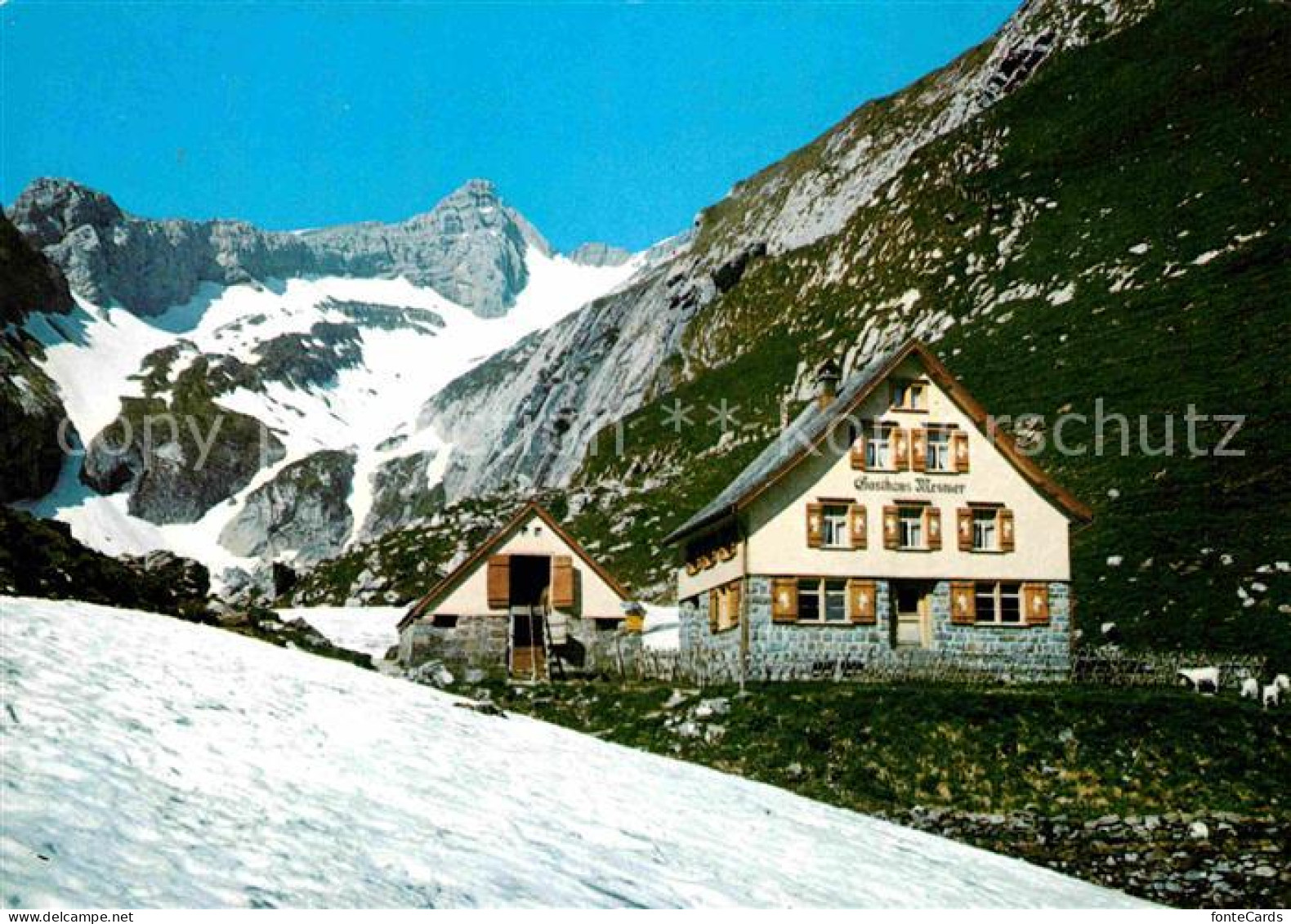 12780177 Wasserauen Berggasthaus Mesmer Mit Blauem Schnee Und Saentis Appenzelle - Autres & Non Classés