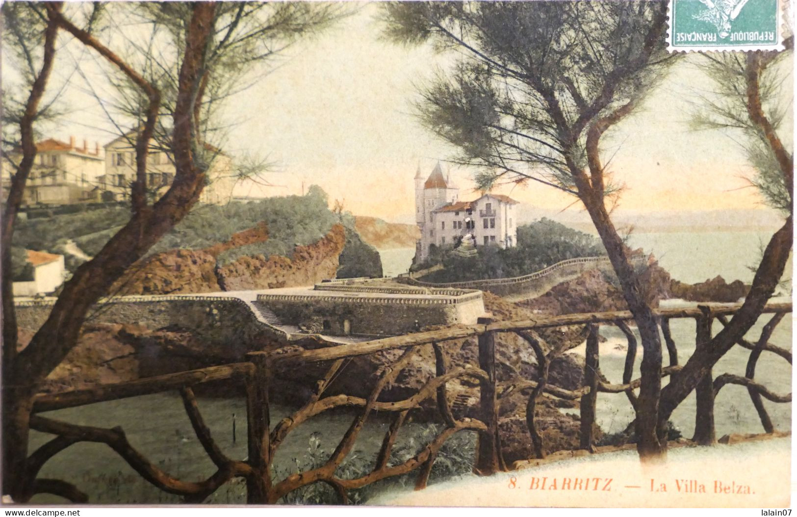 C. P. A. Couleur : 64 : BIARRITZ : La Villa Belza, Timbre En 1909 - Biarritz