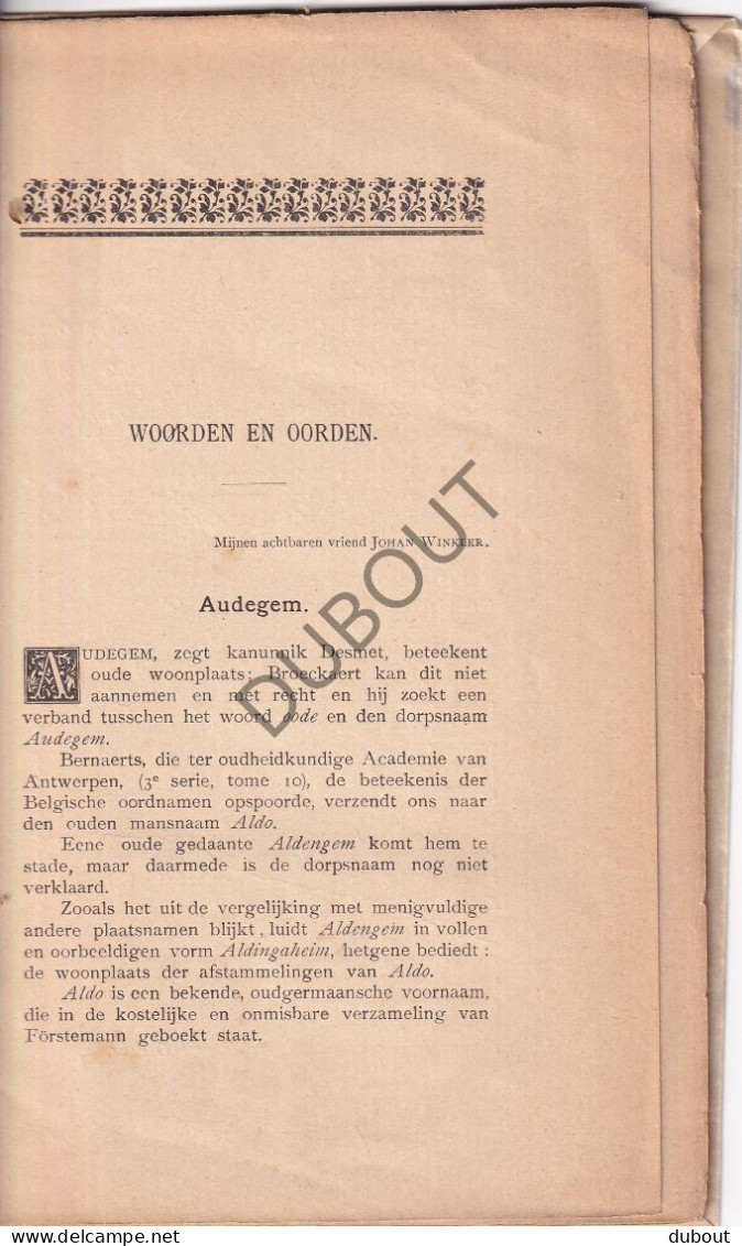 Pittem/Brugge - Woorden En Oorden Door Juliaan Claerhout 1895  (V3116) - Oud