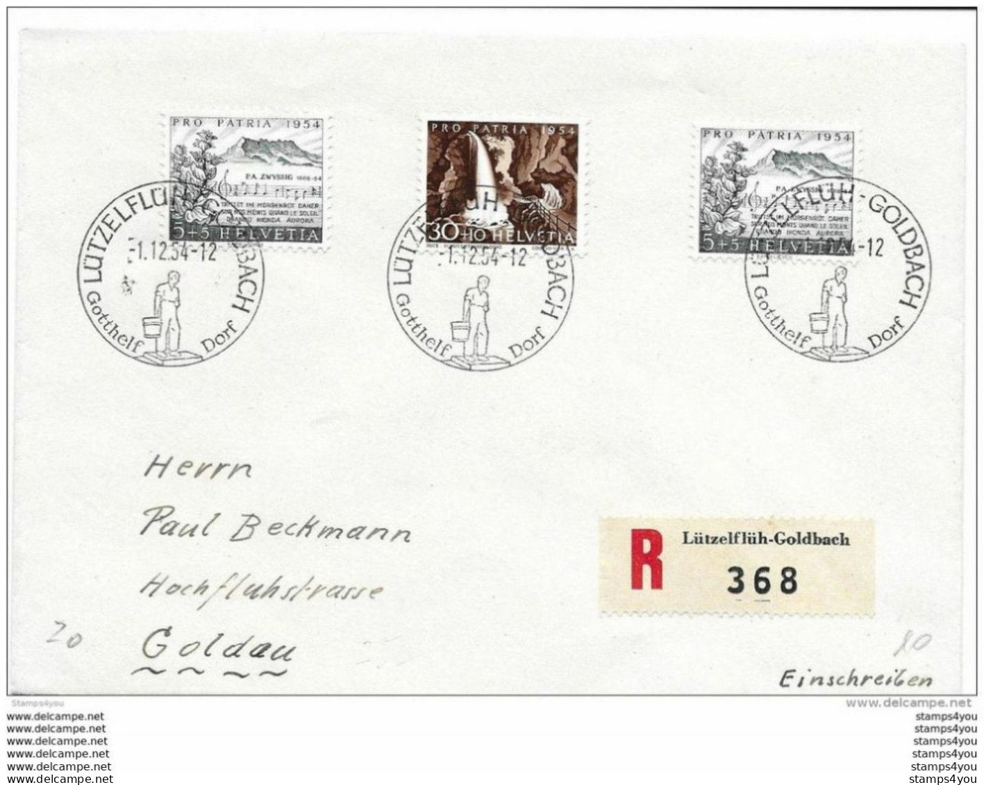 125 - 32 - Enveloppe Recommandée Avec Oblit Illustrée "Lützenflüh-Goldbach 1954" - Marcofilie