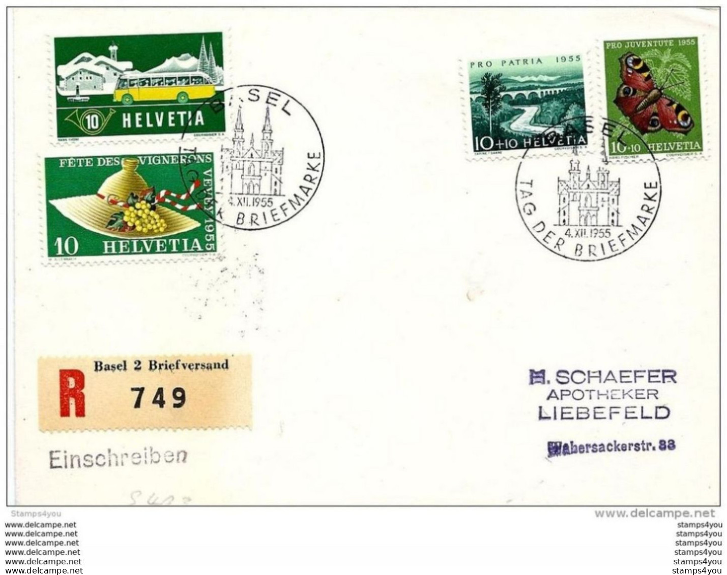 125 - 63 - Enveloppe  Recommandée Avec Oblit Spéciale Journée Du Timbre 1955 Basel - Marcofilie