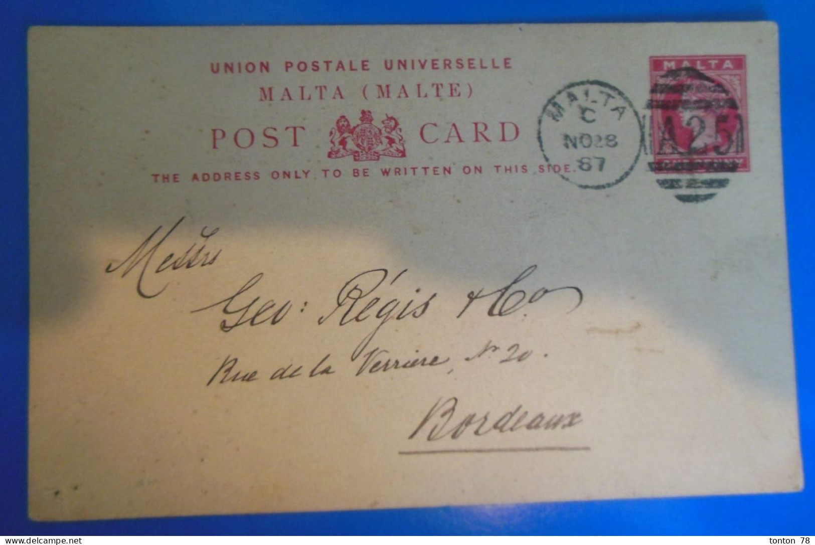 ENTIER POSTAL SUR CARTE    -   MALTE - Malte